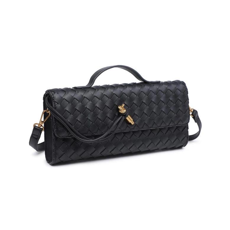 Ada Top Handle Woven East West Clutch Crossbody Bag in Black - Perfect for Evening Parties, Weddings & Date Nights