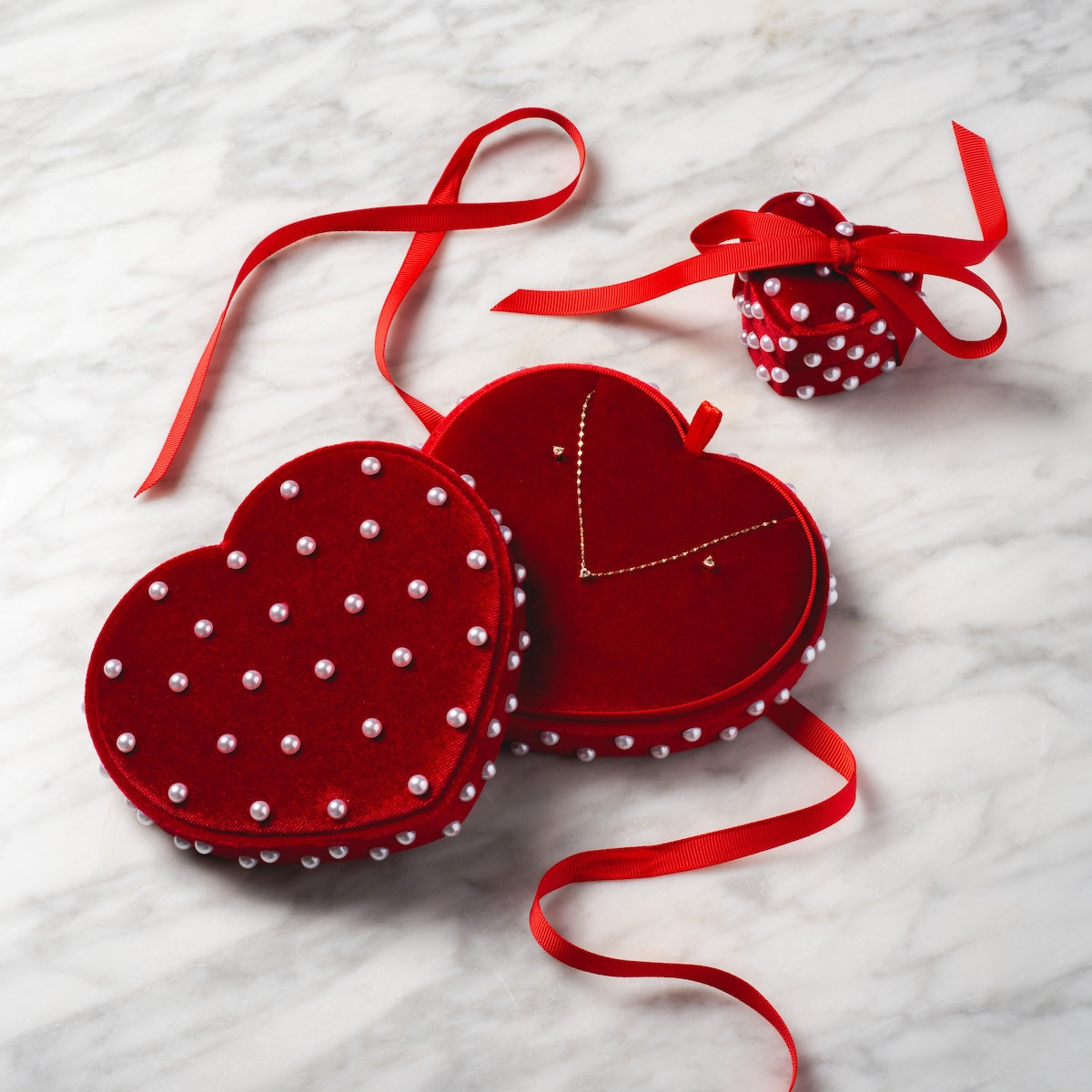 Limited Edition Heart Shaped Red Velvet Jewelry Box with Pearl Accents - Perfect for Valentine's Gifts, Anniversary Presents & Bridal Jewelry Storage