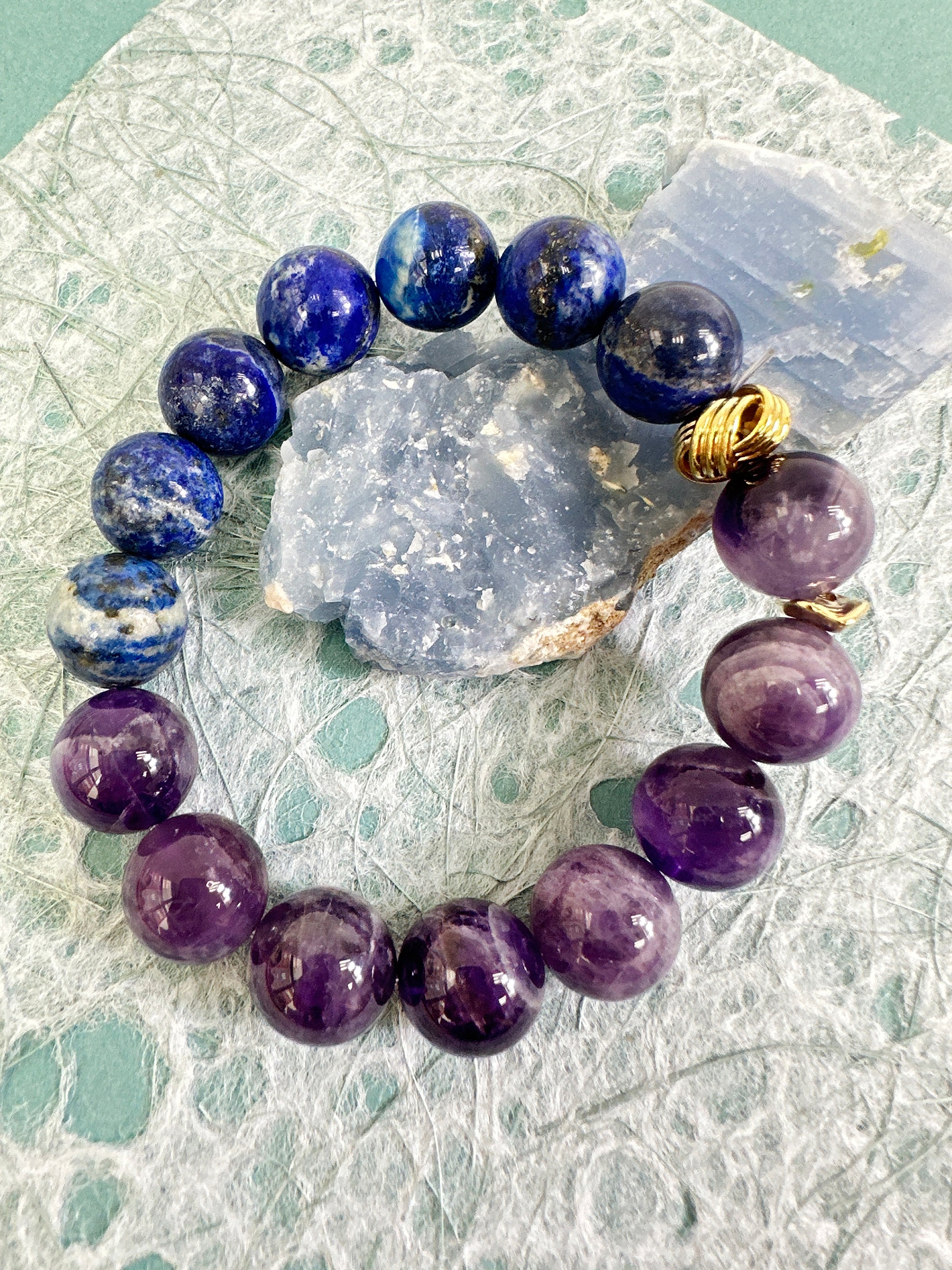 Chunky Amethyst and Blue Lapis Men's Bracelet MEB24 - Stylish Spiritual Healing Jewelry for Meditation & Gifts