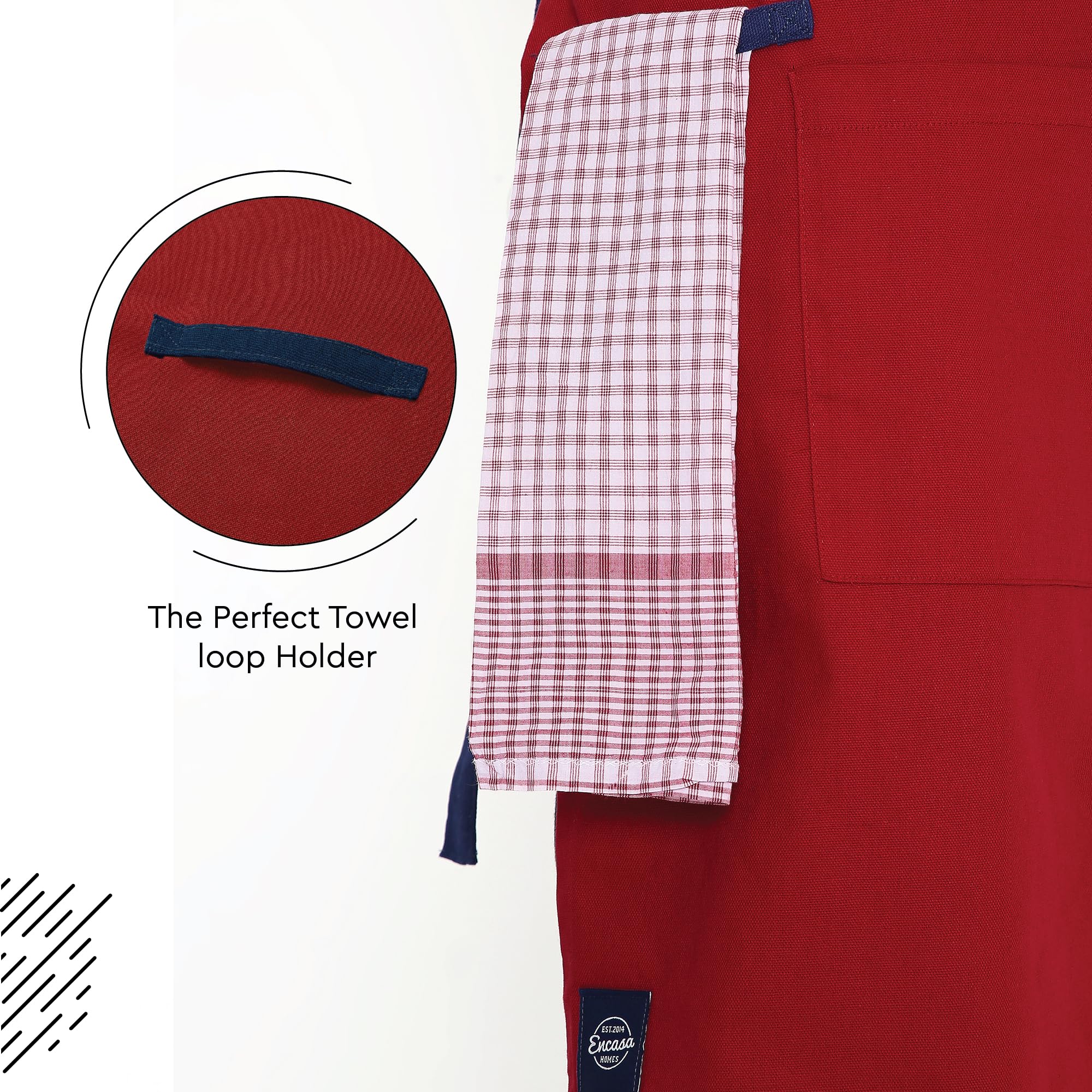 Premium Encasa XO Cotton Stain-Resistant Kitchen Bib Apron with Adjustable Straps, Pocket & Towel Holder - Durable Cooking Apron for Men & Women - Ideal for Home, BBQ, Grilling & Outdoor Cooking