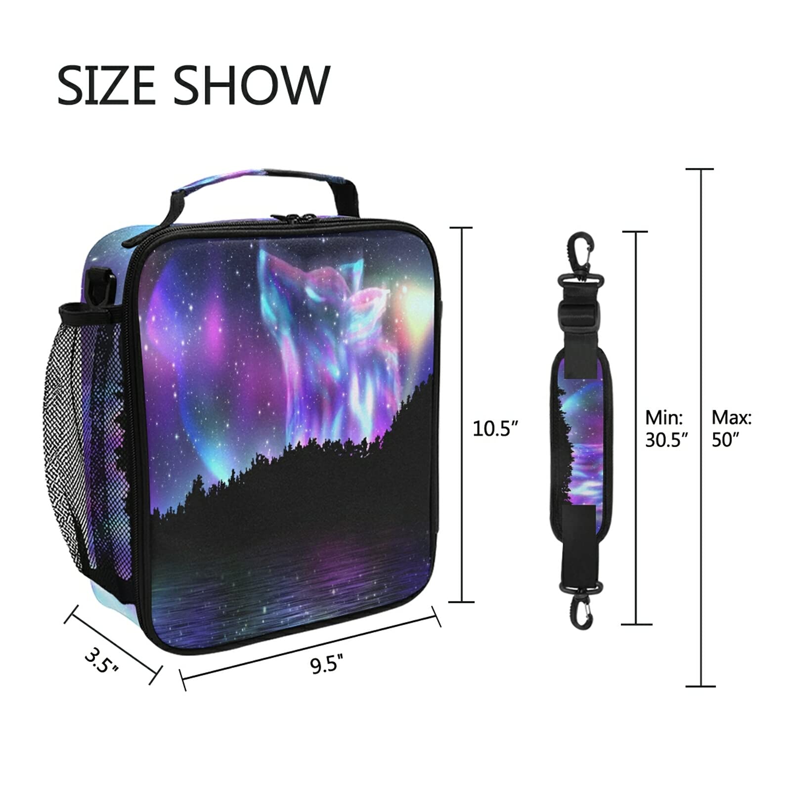 **Insulated Lunch Bag with Adjustable Strap - Leakproof & Portable Cooler Tote for Work, School, Picnic - Fantasy Galaxy Wolf Design for Men, Women, Kids**    *(Perfect for Office, School, Travel, Camping & Outdoor Activities - Keeps Food Fresh & Cold/Hot for Hours)*