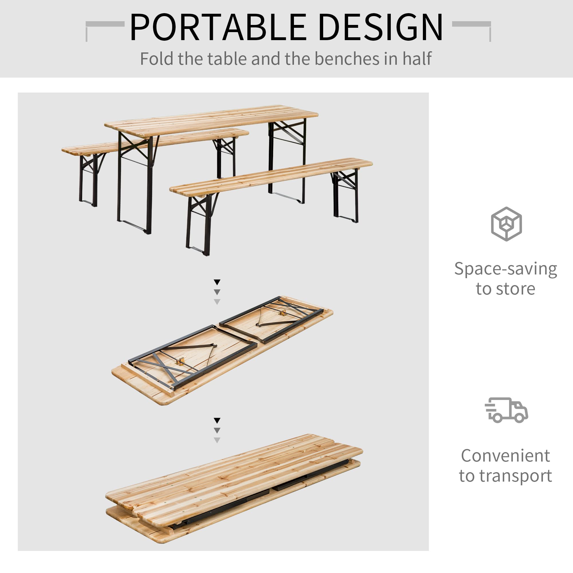 Outsunny 6-Foot Portable Folding Picnic Table with Benches - Solid Wood Outdoor Dining Set for Camping, Backyard, Patio & Garden - Perfect for BBQs, Picnics & Family Gatherings