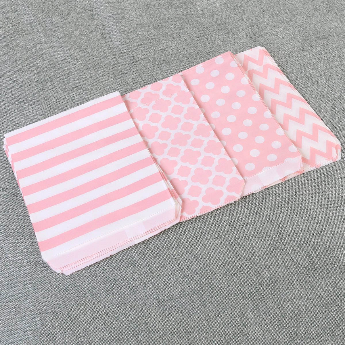 48pcs Striped Polka Dot Candy Paper Gift Bags for Birthday Party, Baby Shower, Wedding Favors - Pink (Perfect for Candy, Treats & Small Gifts)