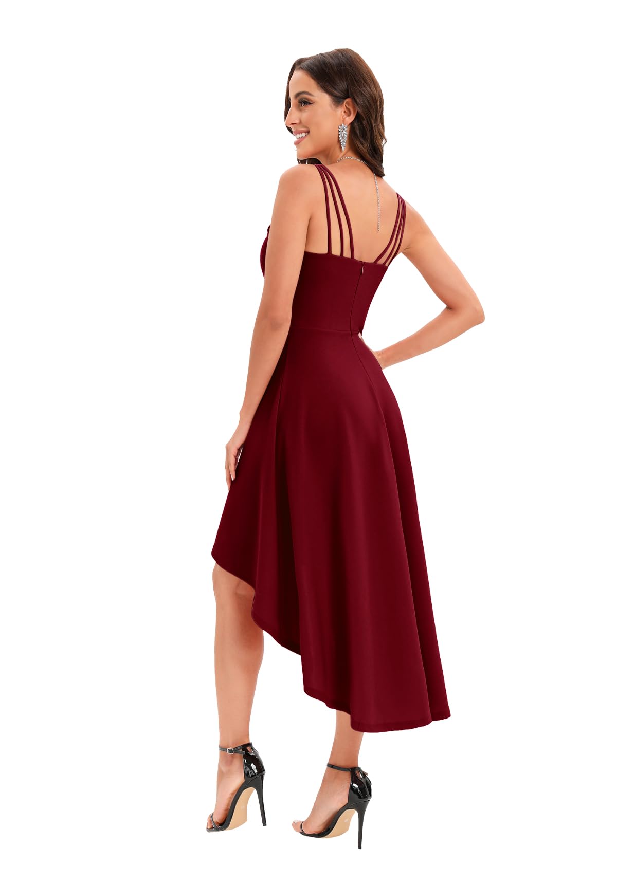DRESSTELLS Women's Elegant Hi-Low Spaghetti Strap Summer Dress - Flowy Flare Cocktail & Wedding Guest Dress for Bridesmaids, Beach Parties & Special Occasions