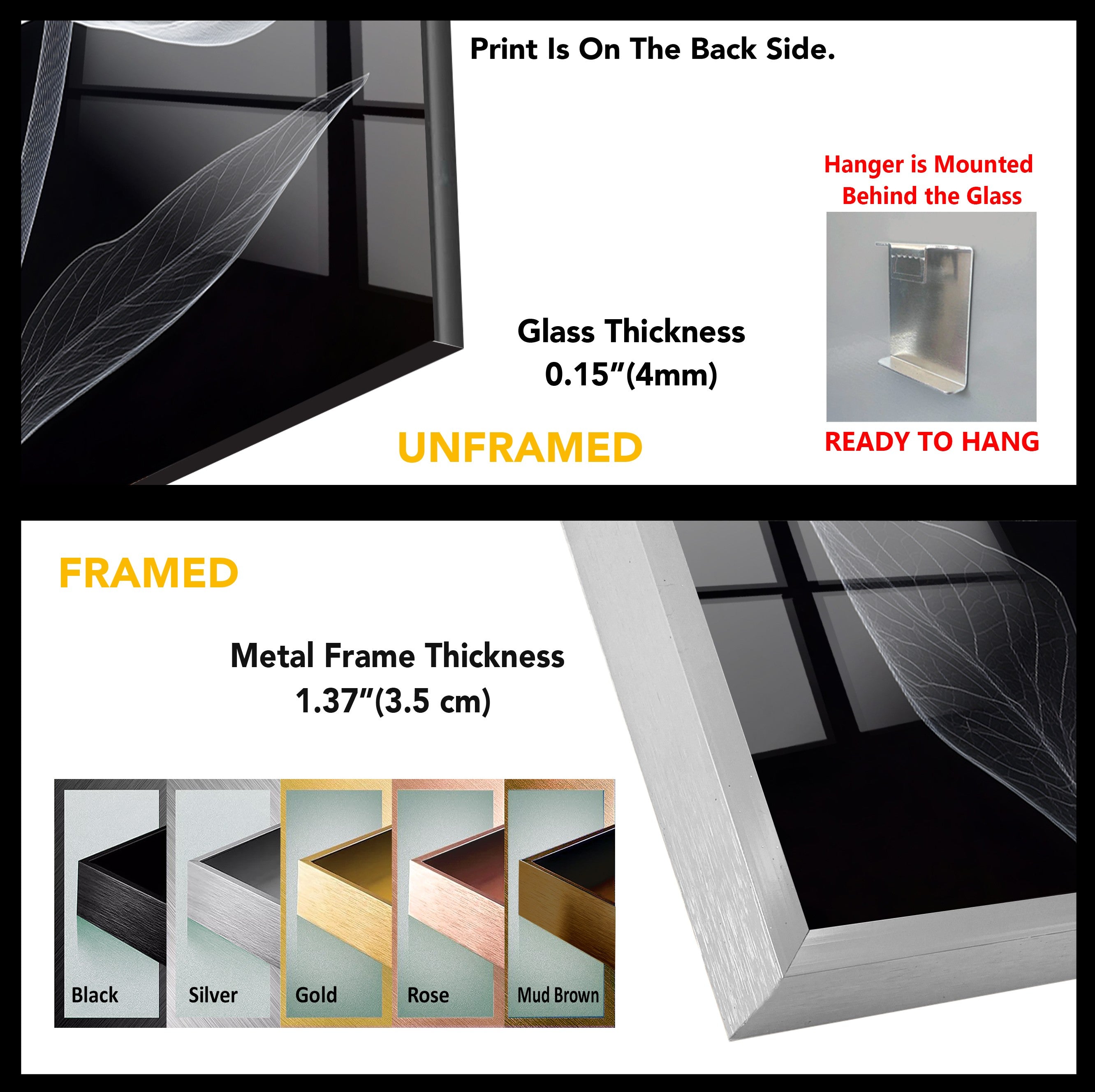 Black and White Minimal Floral Glass Wall Art - Modern Home Decor for Living Room, Bedroom & Office - Elegant Framed Glass Painting for Housewarming Gifts