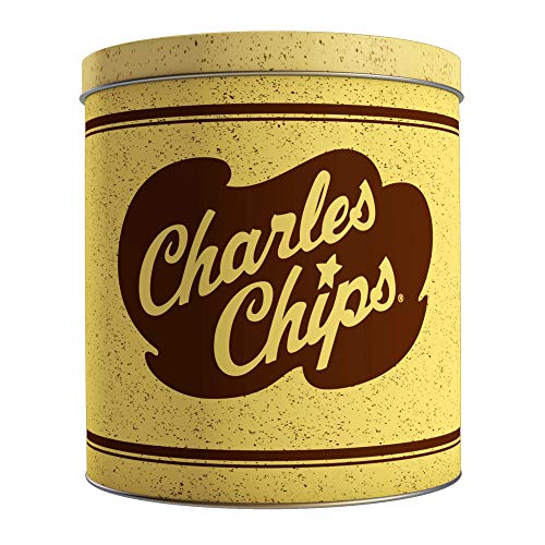 Charles Chips Waffle Chip Tin Canister - Crunchy Waffle Cut Potato Chips - Perfect for Snacking, Parties & Gifts - Retro Style Vintage Metal Tin (12 oz)