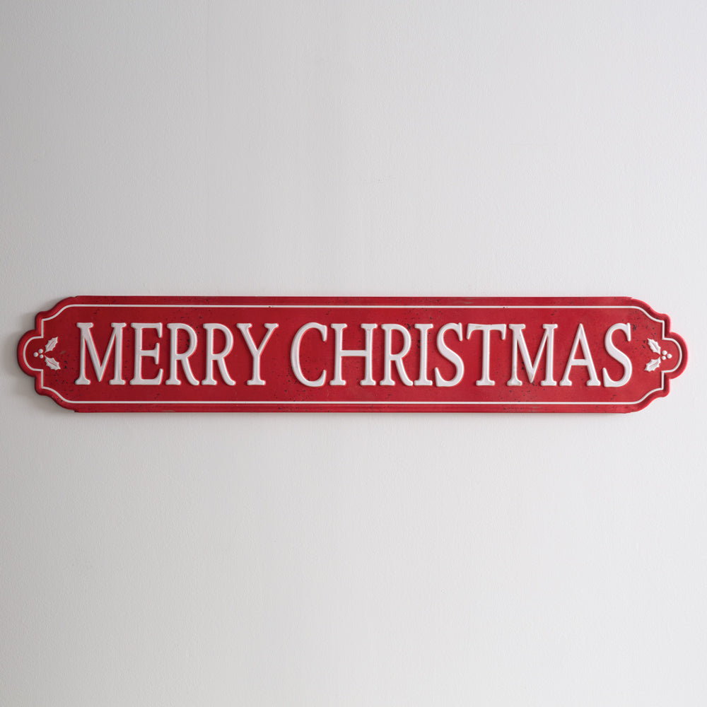 Merry Christmas Red Street Sign - Vintage Holiday Decoration for Home, Office & Outdoor Festive Decor - Perfect for Christmas Parties, Neighborhood Decor & Seasonal Photo Backdrops