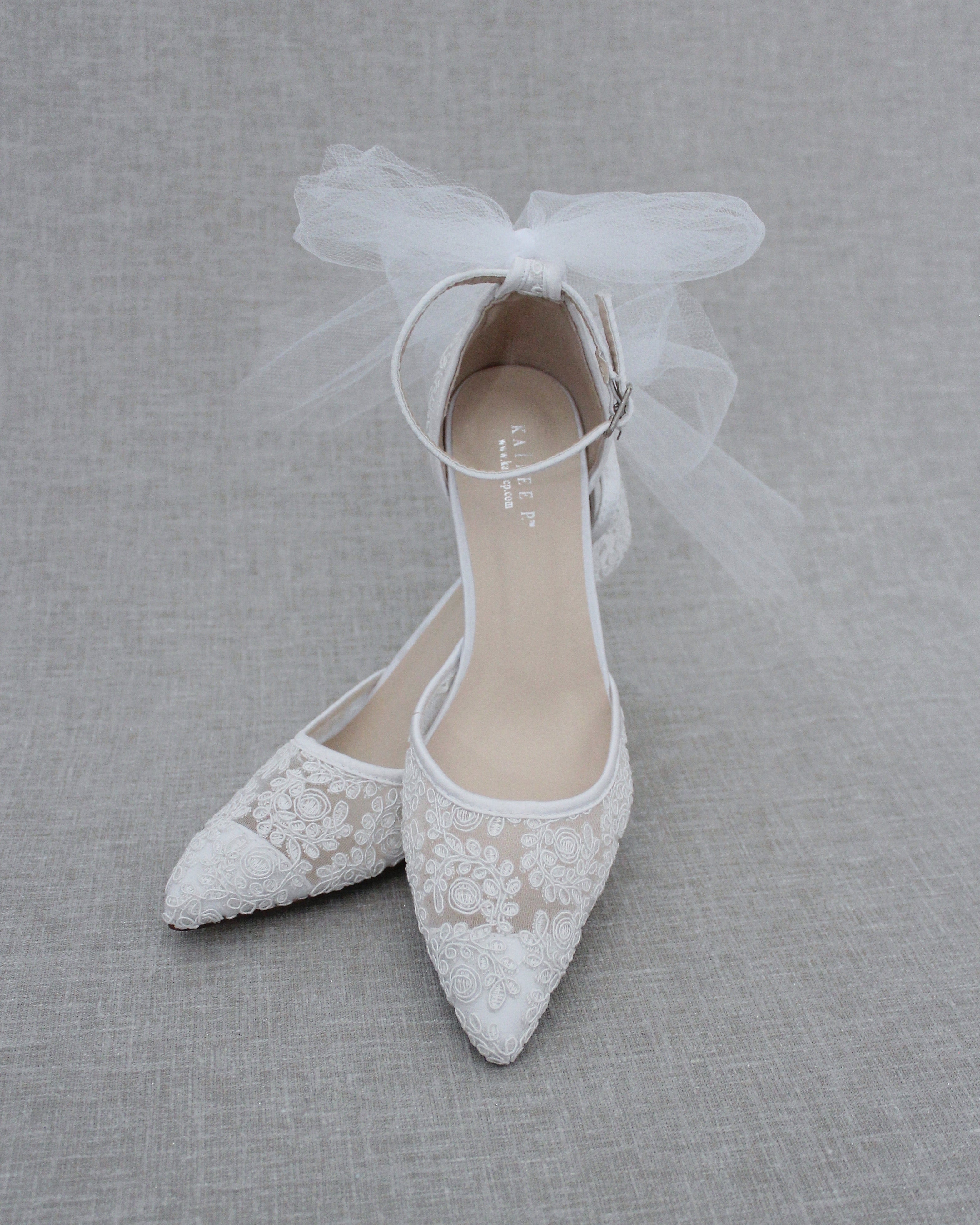 Elegant Lace Wedding Heels with Tulle Bow - Bridal Shoes for Bride, Bridesmaid & Formal Occasions | Perfect for Church Ceremony, Reception & Photoshoots