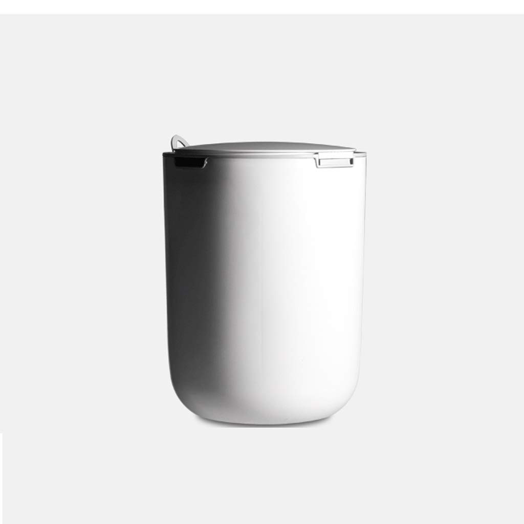 Round Portable Trash Can with Lid - Plastic Waste Bin for Bathroom, Kitchen, Bedroom & Living Room - Removable Garbage Basket for Easy Cleaning - Ideal for Home, Office & Waste Sorting (White)