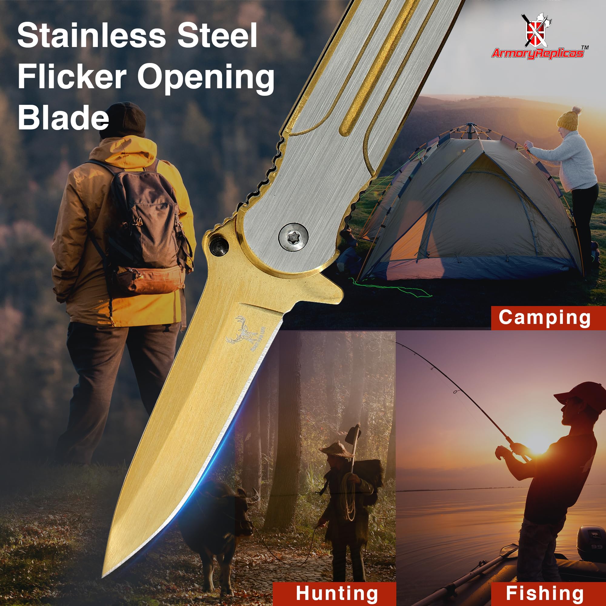 Premium Spring-Assisted Gold Mine Knife - Tactical Folding Pocket Knife for Camping, Hiking & Outdoor Adventures
