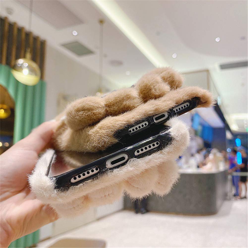 Fluffy Bear Plush Phone Case for iPhone 12 Pro - Cute 3D Animal Design, Soft Shockproof Protective Cover with Silicone Bumper & Stand (Khaki) | Perfect Gift for Girls, Teens & Animal Lovers