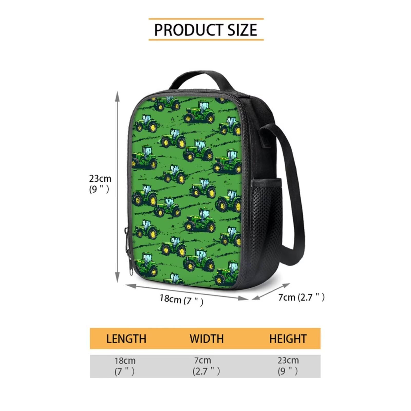 DISNIMO Boys Backpack with Lunch Box - Tractor & Truck Print School Bookbag for Kids Ages 6-8, Large Green Daypack for Elementary Students - Perfect for School, Travel, and Outdoor Adventures