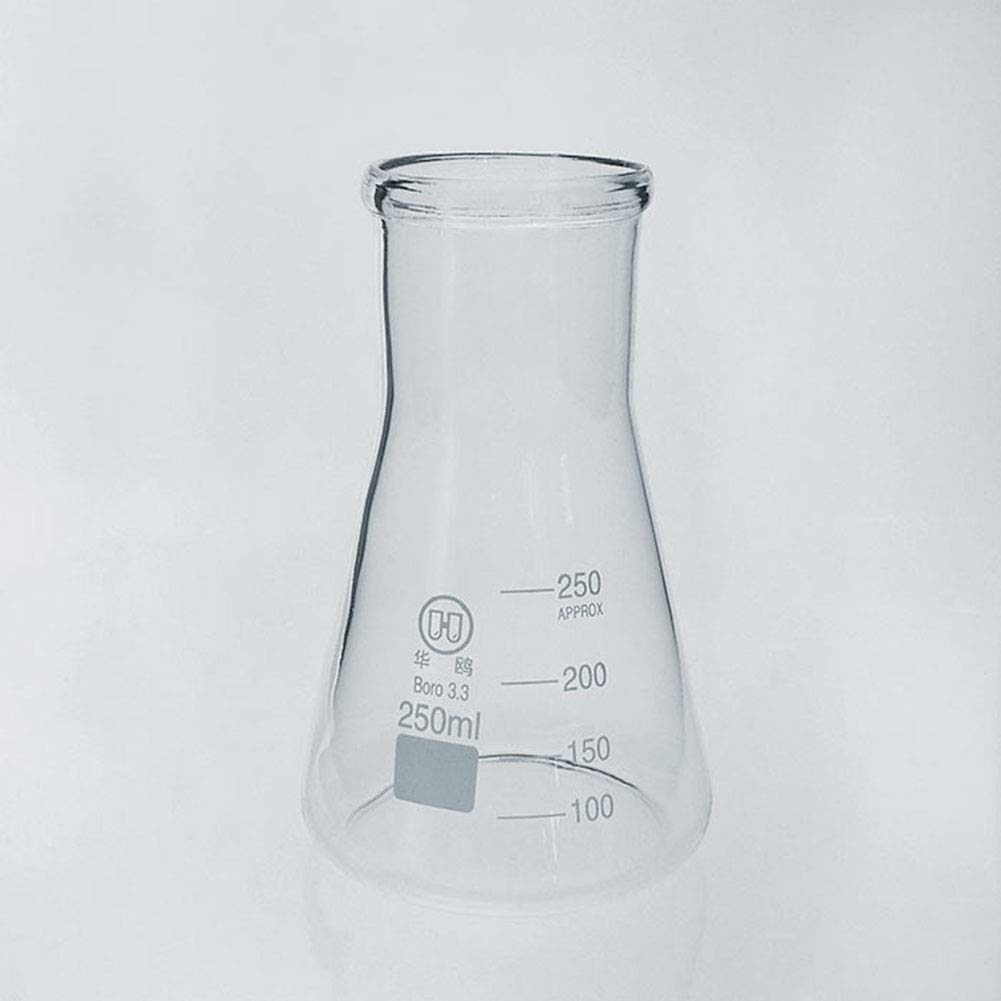 Premium 250ml Borosilicate Glass Erlenmeyer Flask with Wide Neck & Heavy Duty Rim - 42mm ID / 50mm OD - Lab Grade 3.3 Glass - Pack of 12 - Ideal for Chemistry Experiments, School Labs & Scientific Research