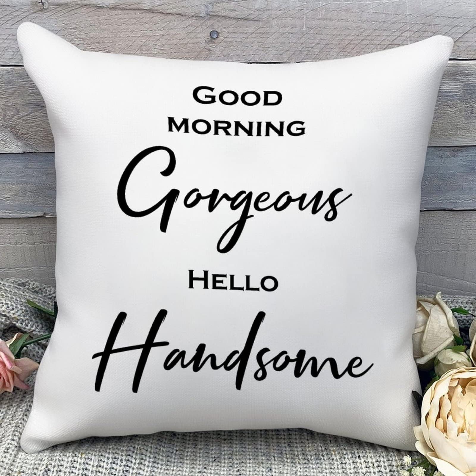 Premium 26x26 Inch Canvas Pillow Covers - Double Sided Printed Decorative Throw Cushion Covers with Zipper Closure | Square Pillow Cases for Sofa, Bed & Home Decor | Perfect Housewarming Gift for New Home | Good Morning Gorgeous & Hello Handsome Designs