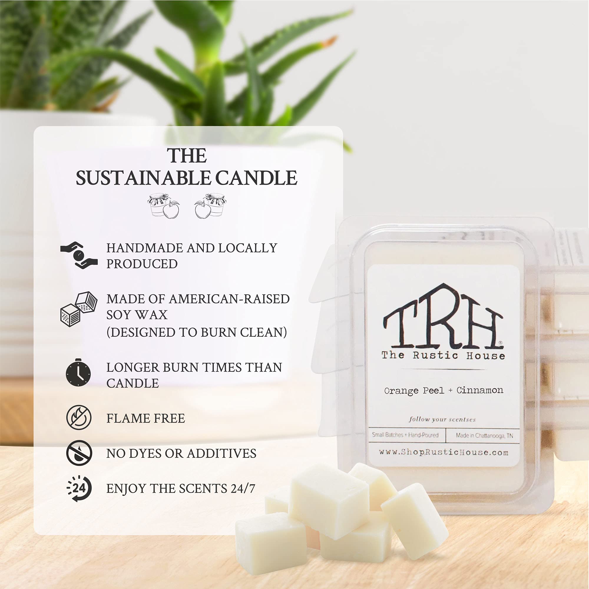Handmade Soy Wax Melts - 6-Piece Rustic House Scented Cubes | Long-Lasting Orange Peel & Cinnamon Fragrance | Flameless Home Aromatherapy | Perfect for Living Rooms, Bedrooms & Bathrooms