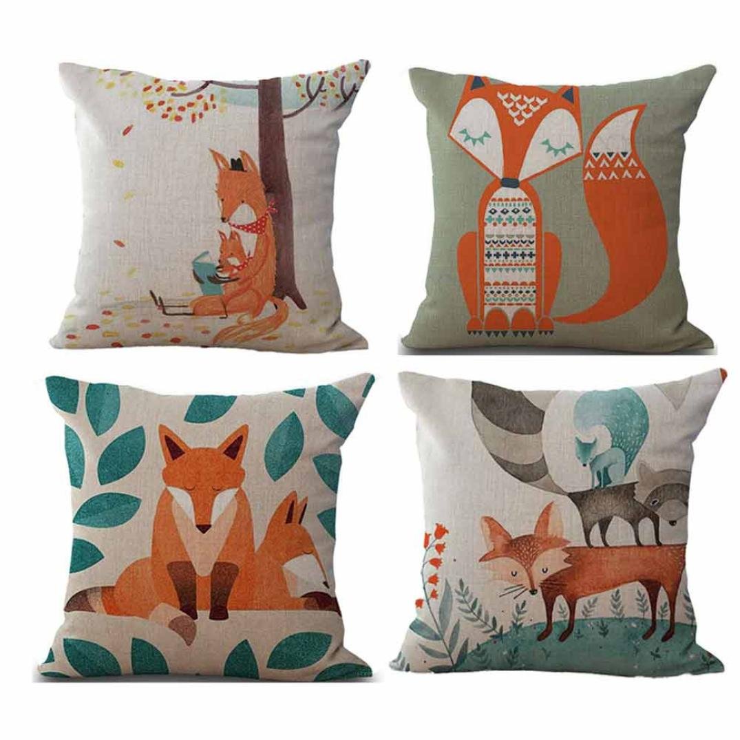 4-Piece Linen Pillow Cases Set - Sofa Print Cushion Covers with Hidden Zipper for Living Room, Bedroom Decor | Soft & Breathable Home Textile Accessories for Couches, Chairs, and Beds