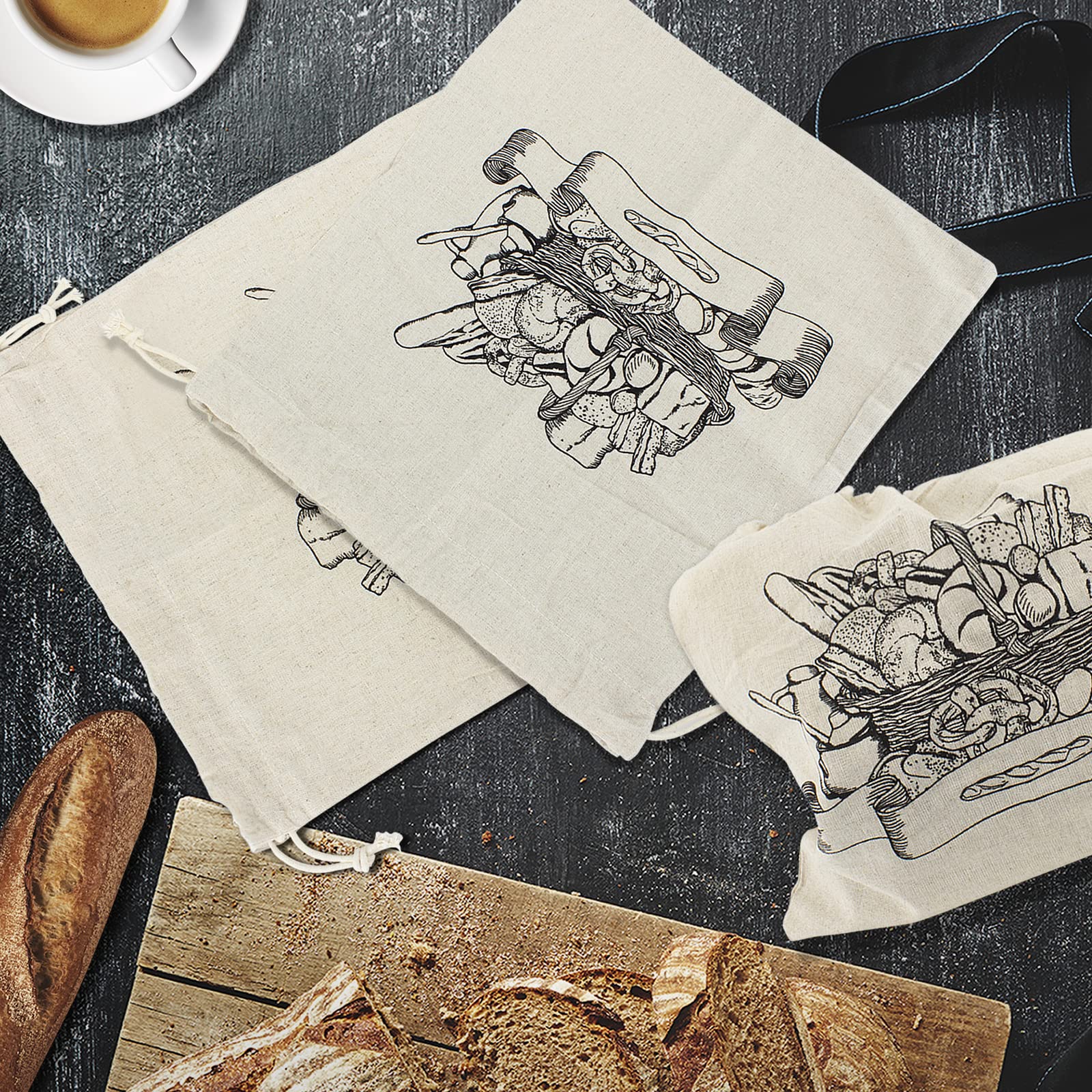 Organic Linen Bread Bags 3-Pack - Unbleached Natural Fabric Loaf Storage for Artisan & Homemade Bread - Large & XL Reusable Drawstring Bread Bags (3 Squares) - Perfect for Bakery, Kitchen Storage & Eco-Friendly Gifts