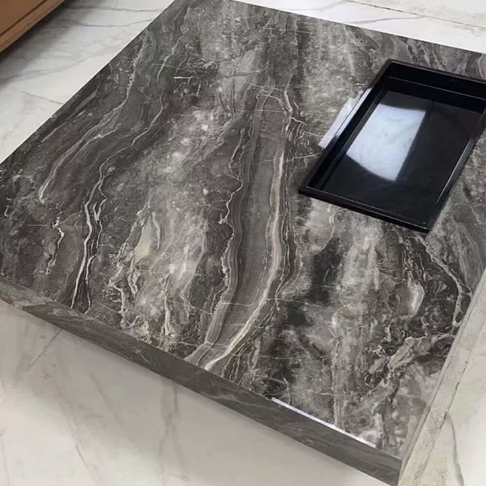 Luxury Square Marble Coffee Table with Metal Legs - Modern Living Room Centerpiece for Home Decor
