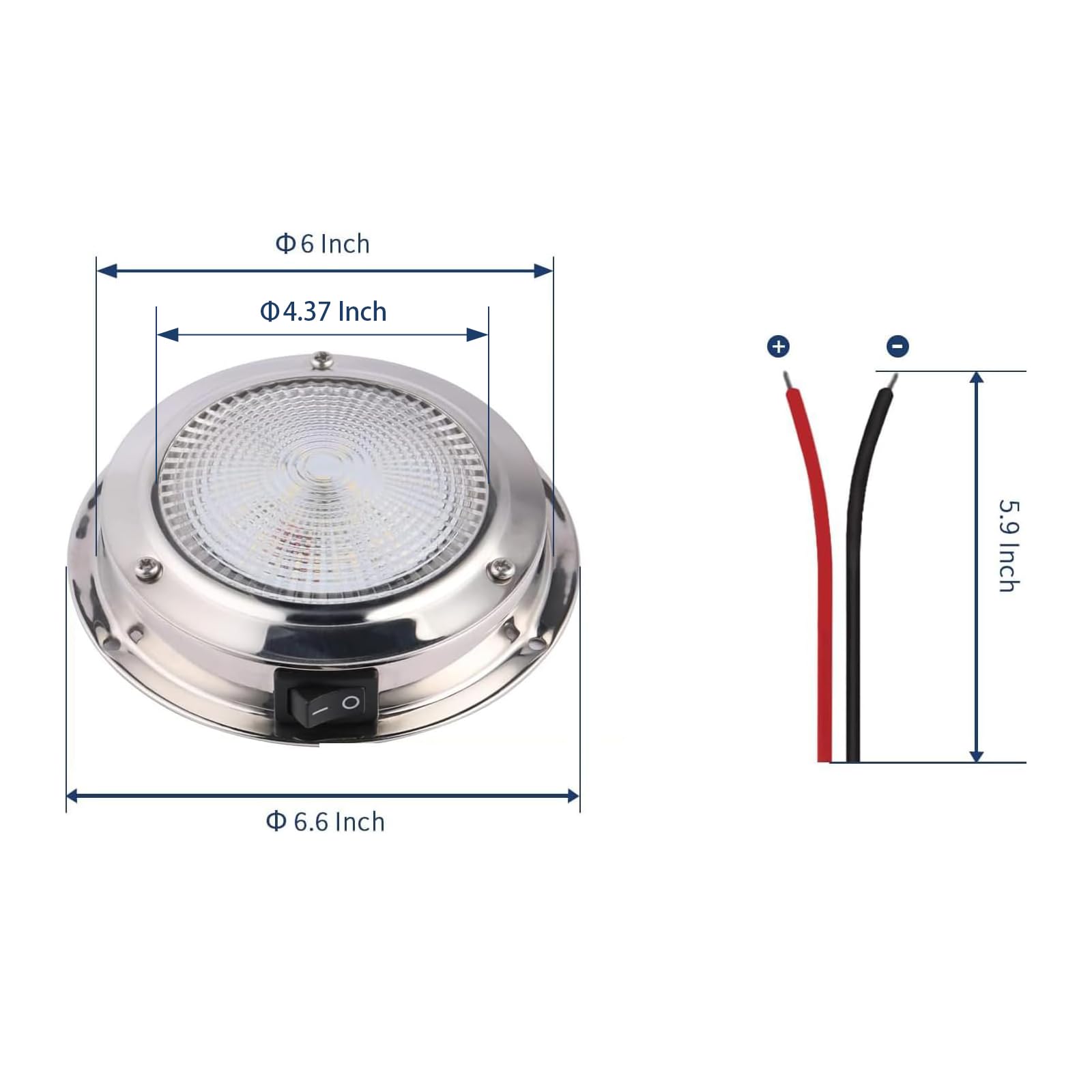 12V Marine Dome LED Boat Cabin Light - Stainless Steel Surface Mount with Switch (6.0 Inches) | Waterproof Interior Lighting for Yachts, Ships & Boats | Perfect for Galley, Head & Sleeping Quarters