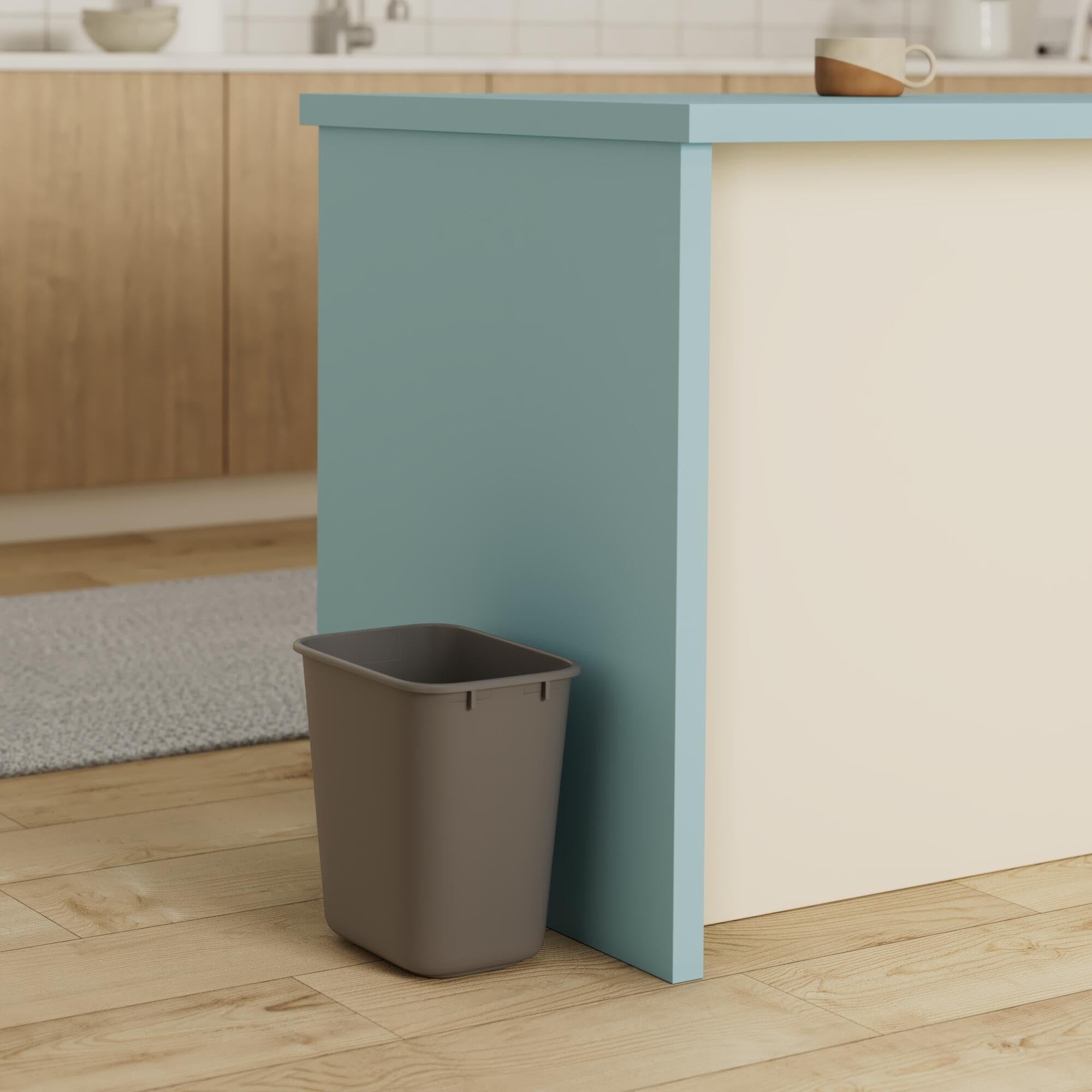 Rubbermaid 3.5-Gallon Small Gray Rectangular Desk Side Trash Can - Compact Office Bathroom Bedroom Waste Bin - Fits Under Desk Cabinet Sink - Ideal for Home Office Dormitory Bathroom and Small Spaces