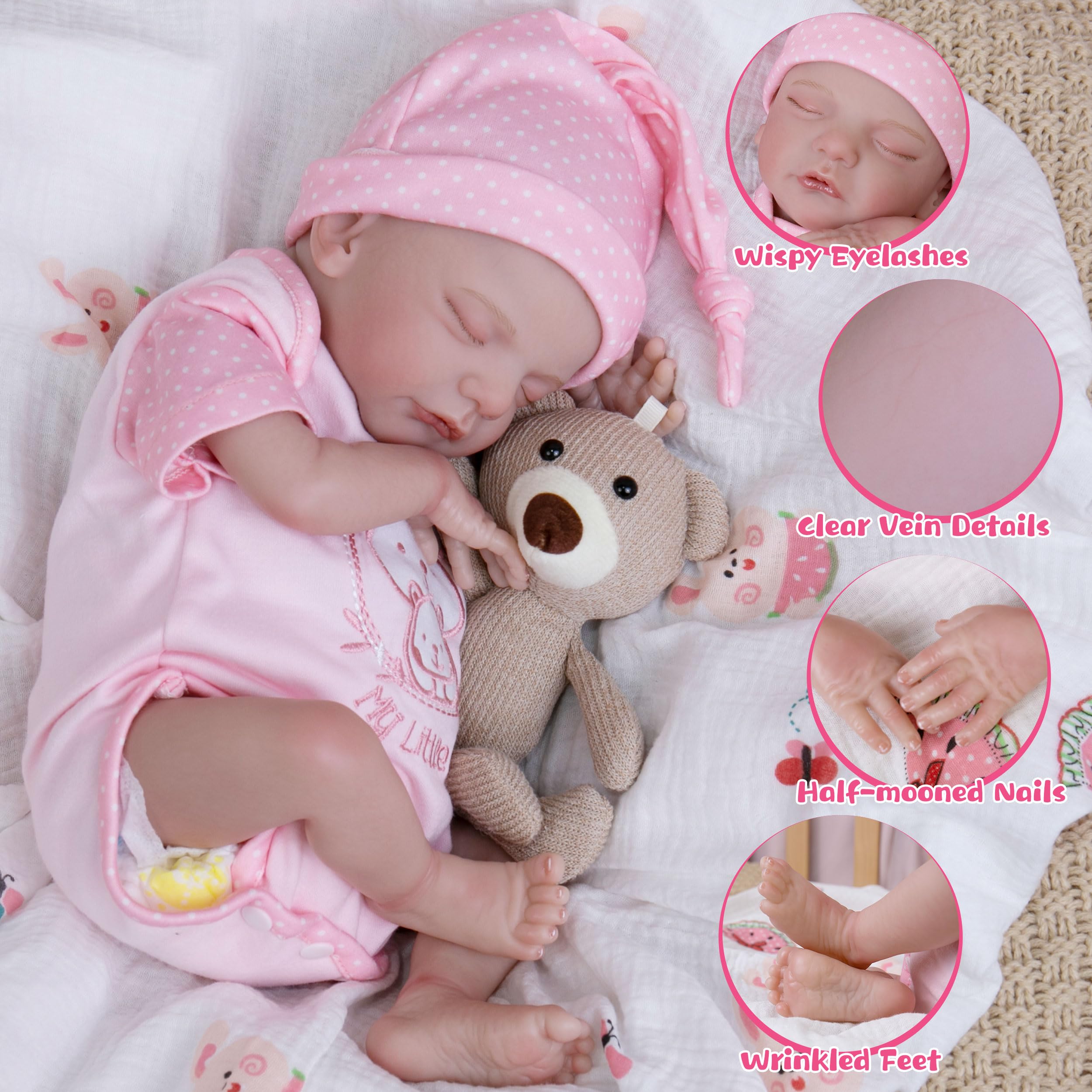 Milidool 18-Inch Realistic Reborn Baby Doll - Lifelike Sleeping Girl with Cute Smile & Accessories | Perfect Gift for Kids Age 3+ | Great for Role Play, Collecting & Therapy