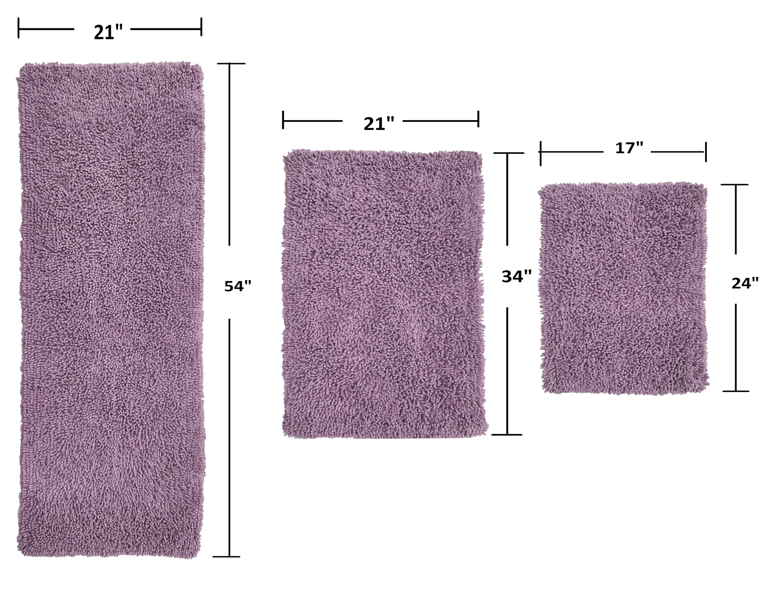 **Home Weavers Fantasia 100% Cotton Bath Rug Set - Ultra Soft, Absorbent & Washable Non-Slip Bathroom Mats - 3-Piece Set with Runner (Purple) - Perfect for Bathroom, Kitchen & Entryway Floor Protection**