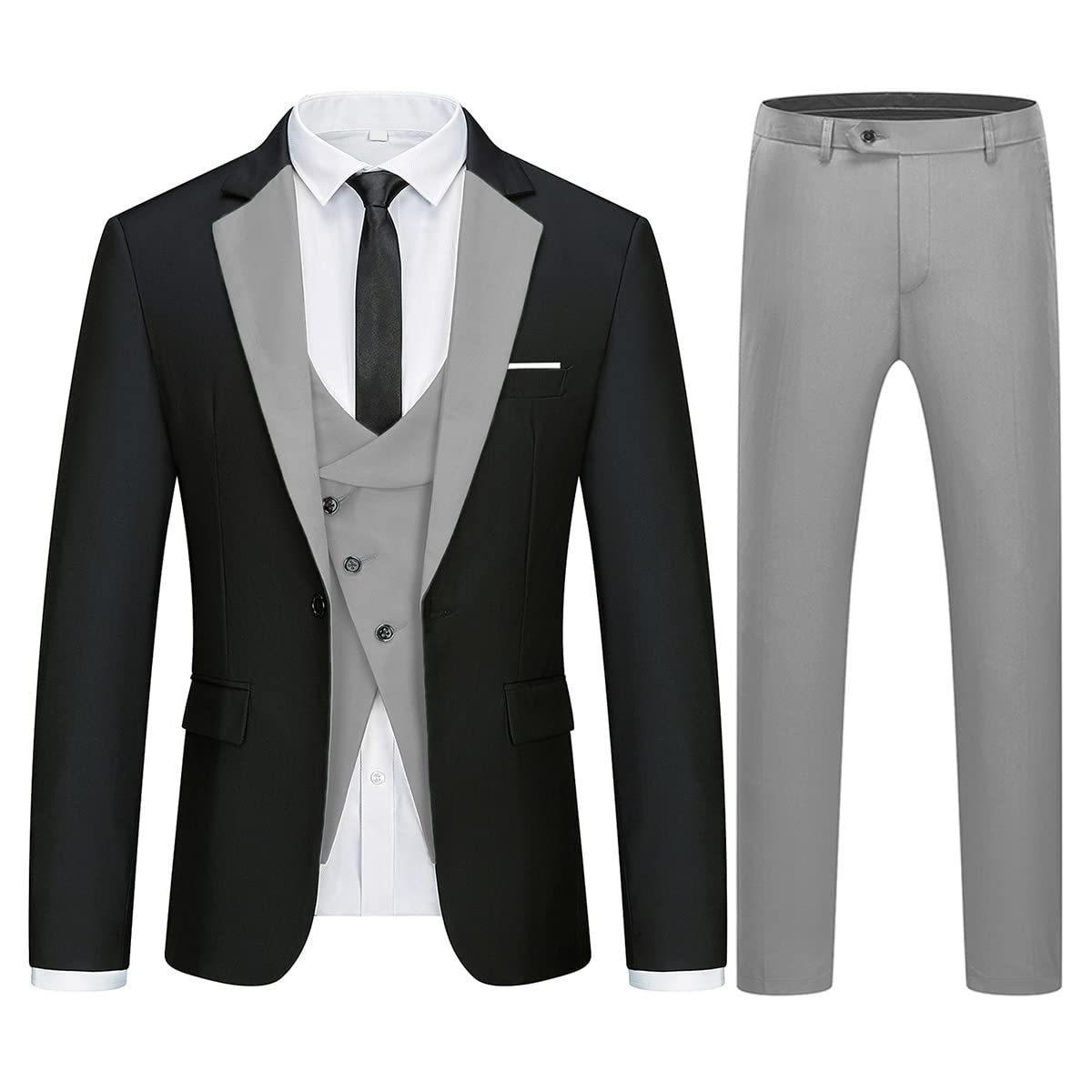 Men's 3-Piece Slim Fit Formal Tuxedo Suit Set - One Button Blazer, Vest & Pants for Wedding, Prom, Business & Dinner Events | Premium Dress Suit for Special Occasions & Professional Gatherings
