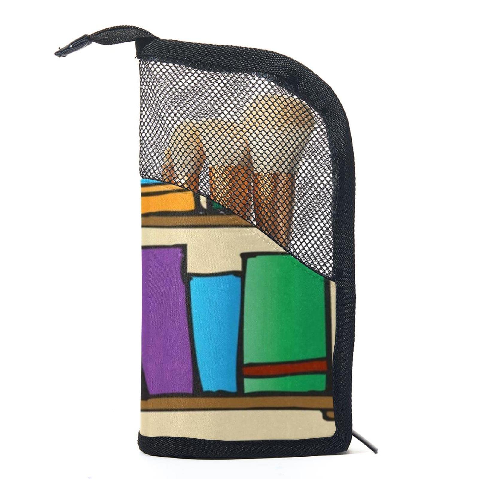 Portable Makeup Brush Organizer Bag with 12 Slots - Cartoon Bookshelf Design Makeup Brush Holder Case for Travel & Home Vanity Organization
