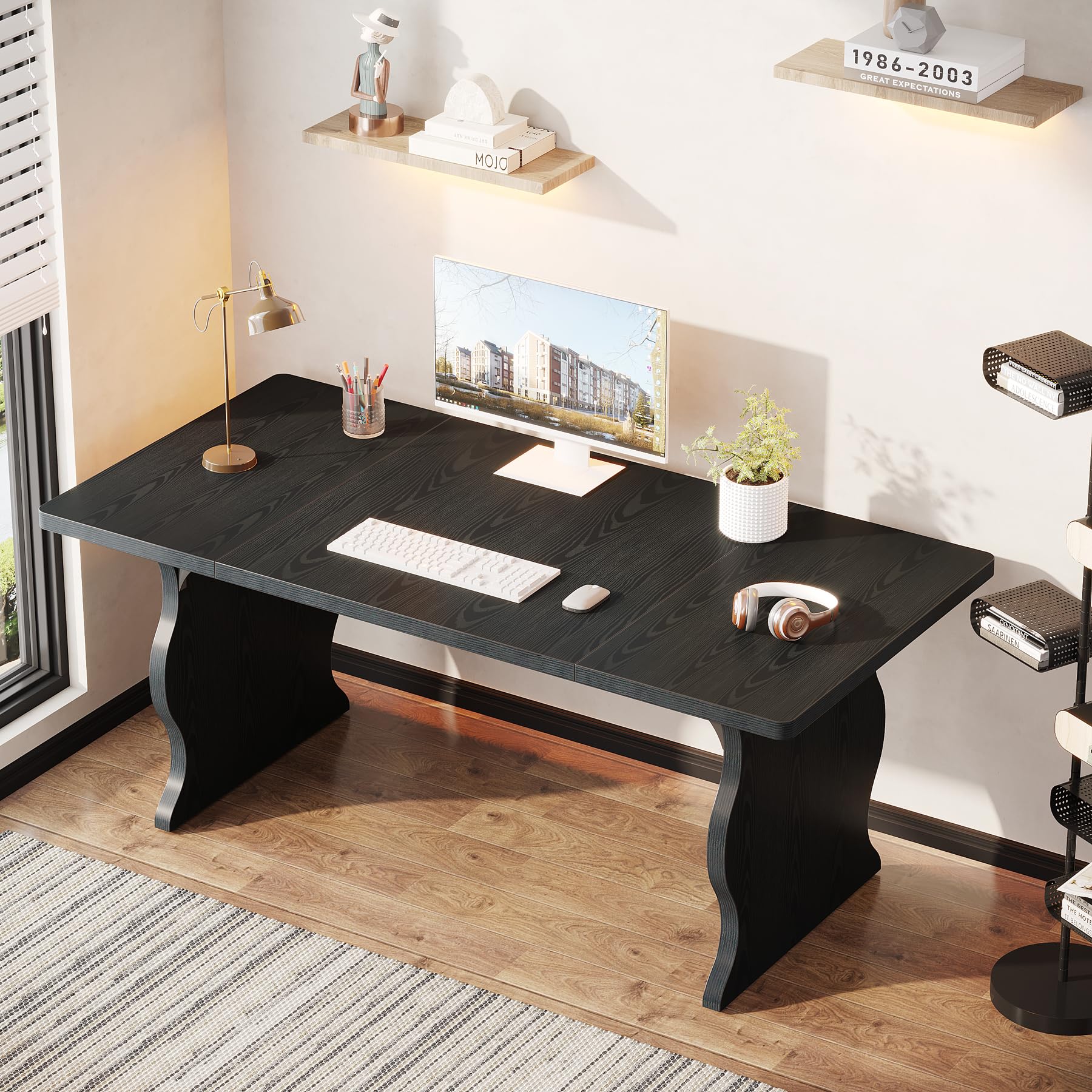Tribesigns 63-Inch Large Executive Desk - Modern Computer Office Desk & Gaming Workstation with Sturdy Metal Legs, Black - Perfect for Home Office, PC Gaming & Writing Workspace