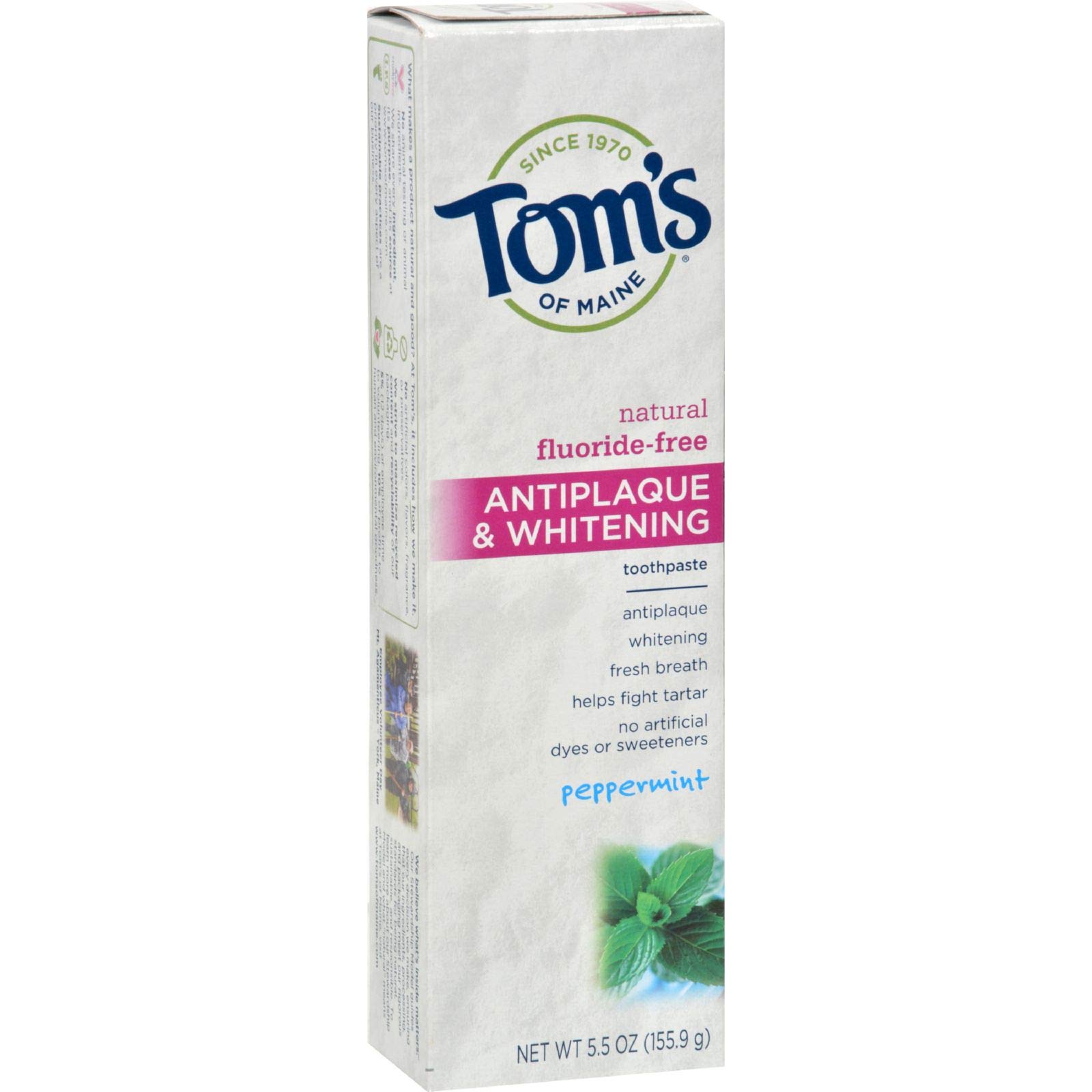Tom's of Maine Natural Toothpaste - Fluoride-Free Antiplaque & Whitening, Peppermint Flavor, 5.5 oz (6-Pack) | Fresh Breath & Healthy Gums for Daily Oral Care