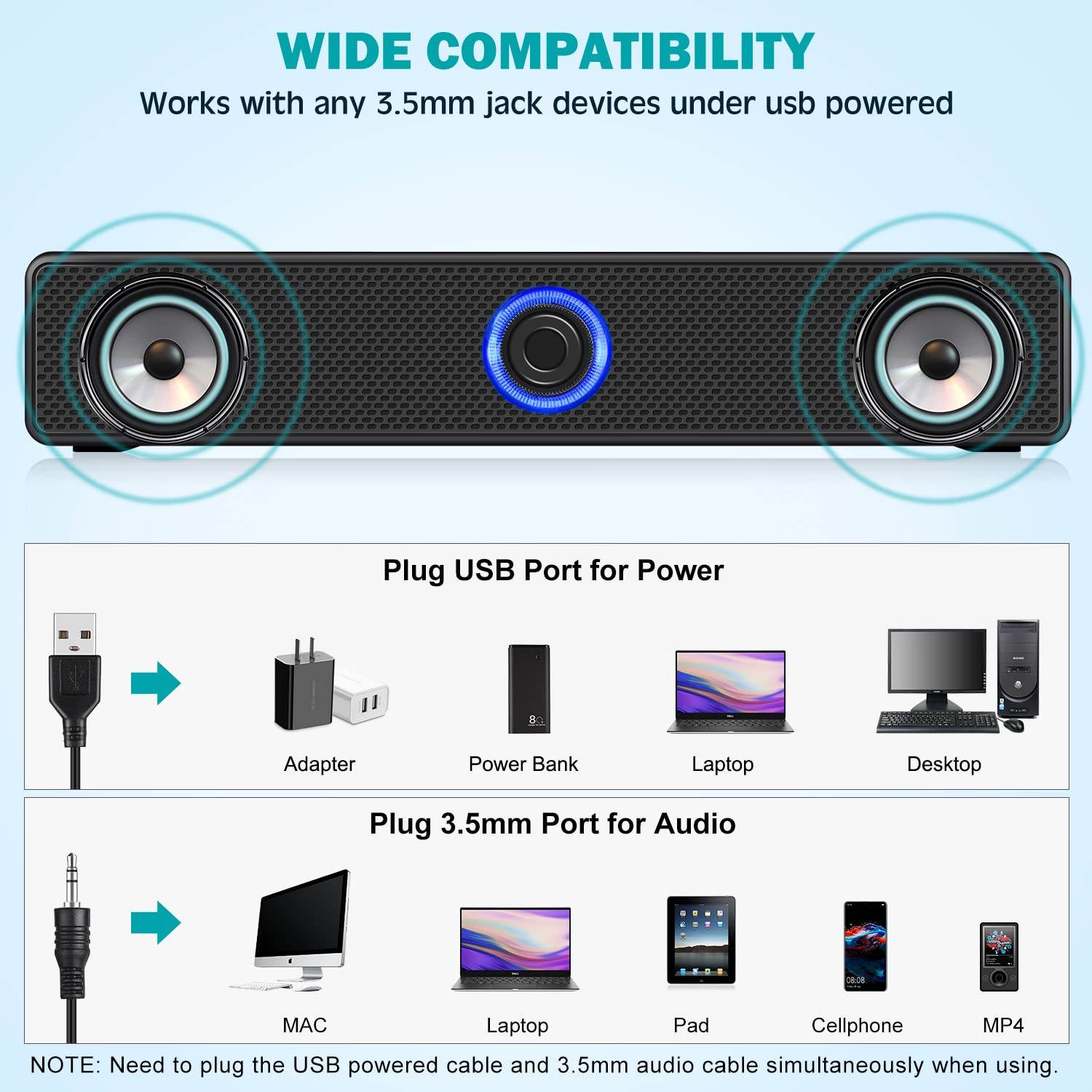 USB Powered Computer Speakers - Wired Stereo PC Speakers for Desktop, Laptop, Tablet & Smartphone | Compact Design with Rich Bass for Gaming, Music & Home Office (2025 Version)