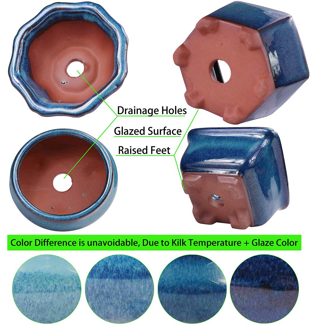 MUZHI 6-Pack Glazed Ceramic Bonsai Pots - 3