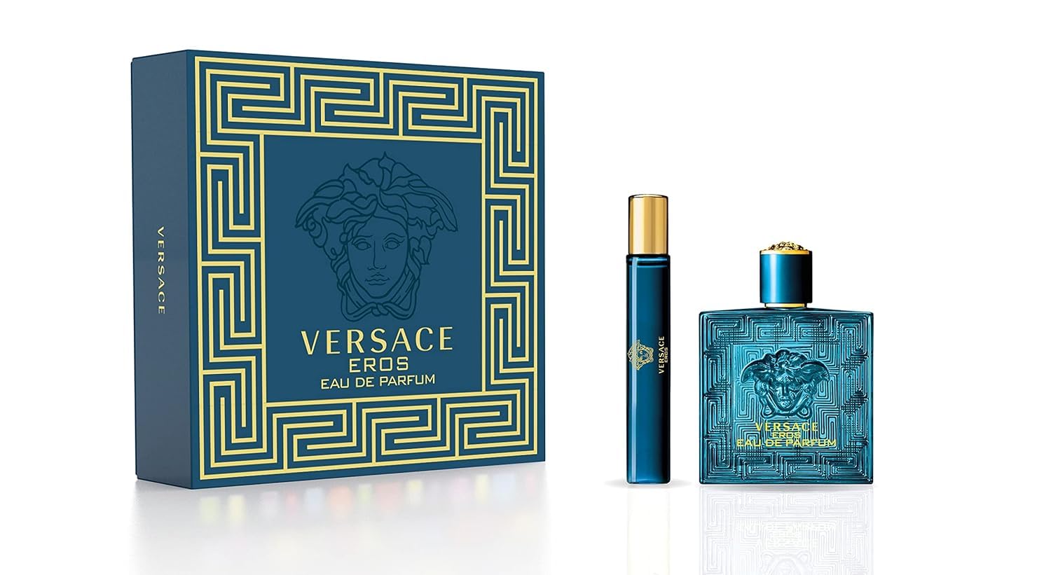 VERSACE EROS by Gianni Versace for Men - 3.4 oz & 0.33 oz Mini Eau de Parfum Spray Set | Luxury Cologne Gift for Date Night, Parties & Special Occasions