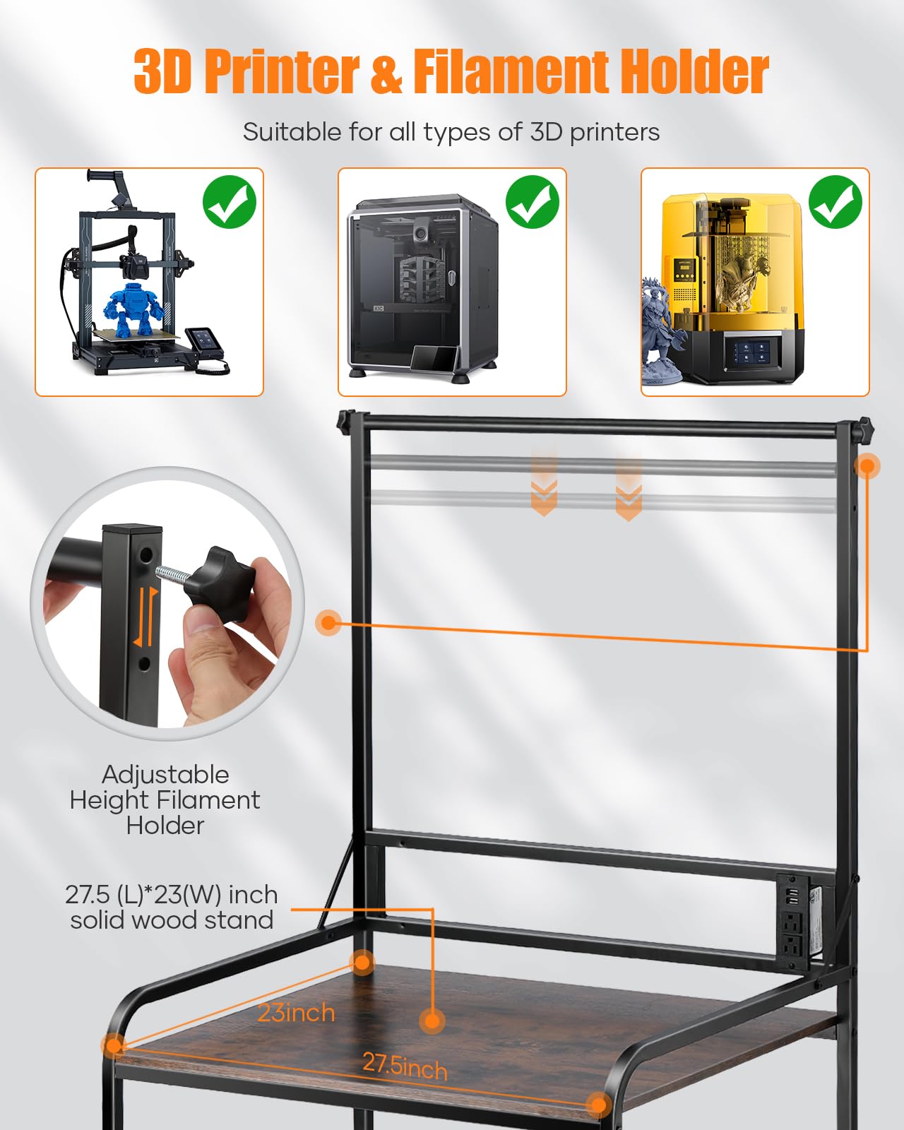 3D Printer Filament Storage Rack with Wheels - Heavy Duty Rolling 3D Printing Stand Organizer for PLA, ABS, PETG Spools | Perfect for Garage, Office & Workshop Organization