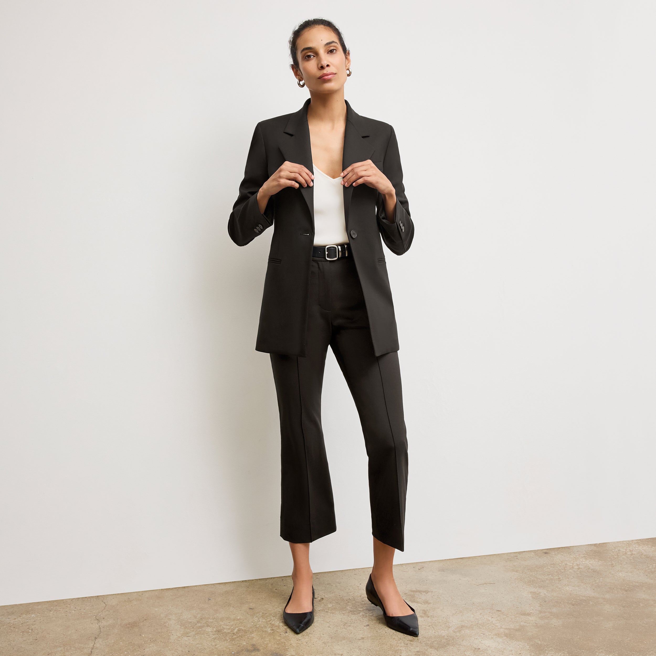 Tessa Kick Flare Trouser - Washable Wool Twill Pants for Women | Black | Office Wear & Casual Outfits