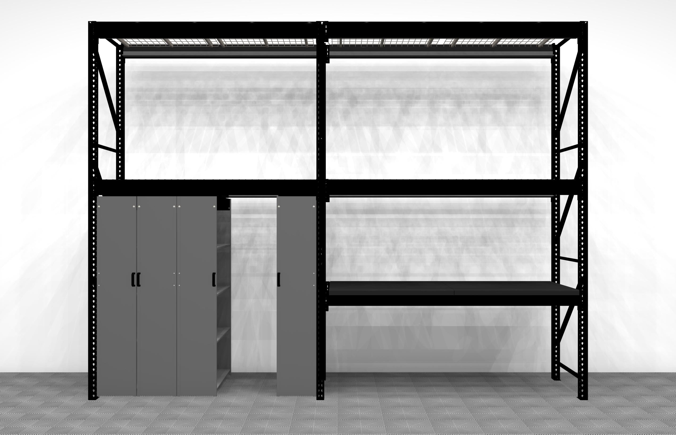 Levrack Workstation Plus with Overhead Storage - Heavy Duty Garage Shelving System for Tools & Equipment - Perfect for Home Garage, Workshop & Industrial Organization