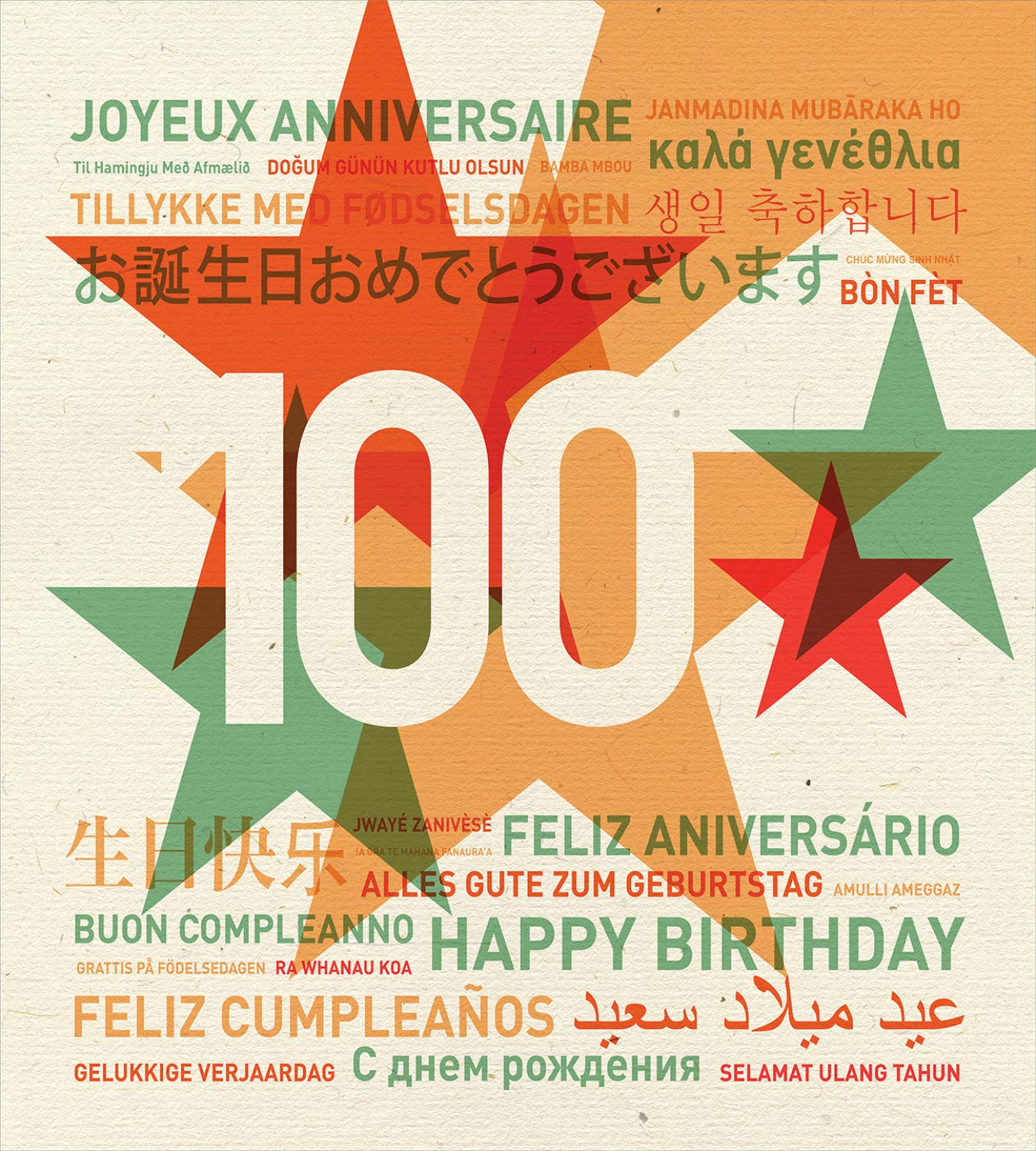 Ambesonne 100th Birthday Duvet Cover Set - Multilingual Birthday Wishes on Abstract Art Print, 3-Piece Bedding Set with 2 Pillow Shams, California King Size in Pale Green & Vermilion - Perfect for Milestone Celebrations & Guest Room Decor