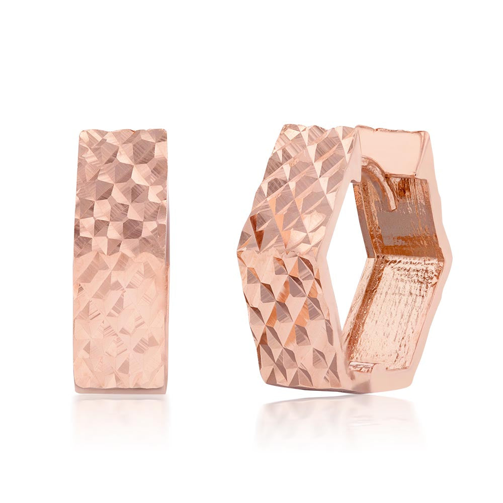 9ct Gold Diamond Cut Pentagon Huggie Hoop Earrings for Women - Perfect for Parties, Weddings & Everyday Wear
