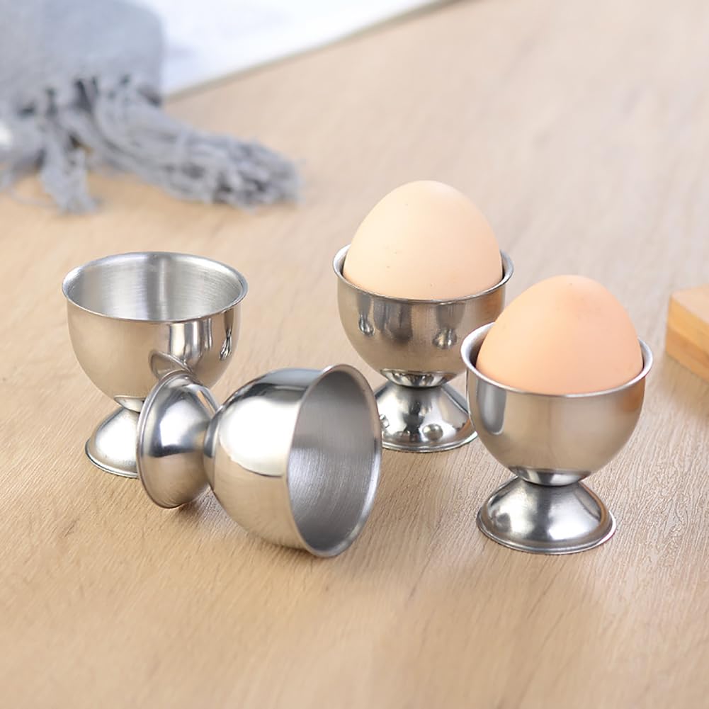 4 Pcs Stainless Steel Egg Cups - Egg Display Stand Holders for Kitchen - Small Egg Trays for Boiled Eggs - Perfect for Breakfast, Brunch, and Easter Decorations