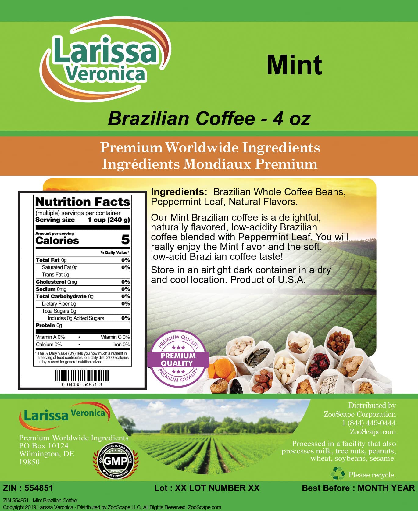 Premium Brazilian Coffee Beans - Gourmet, Naturally Flavored, Whole Bean (4 oz) | Fresh Roasted Specialty Coffee for Home Brewing, Office & Gifts | ZIN: 554851