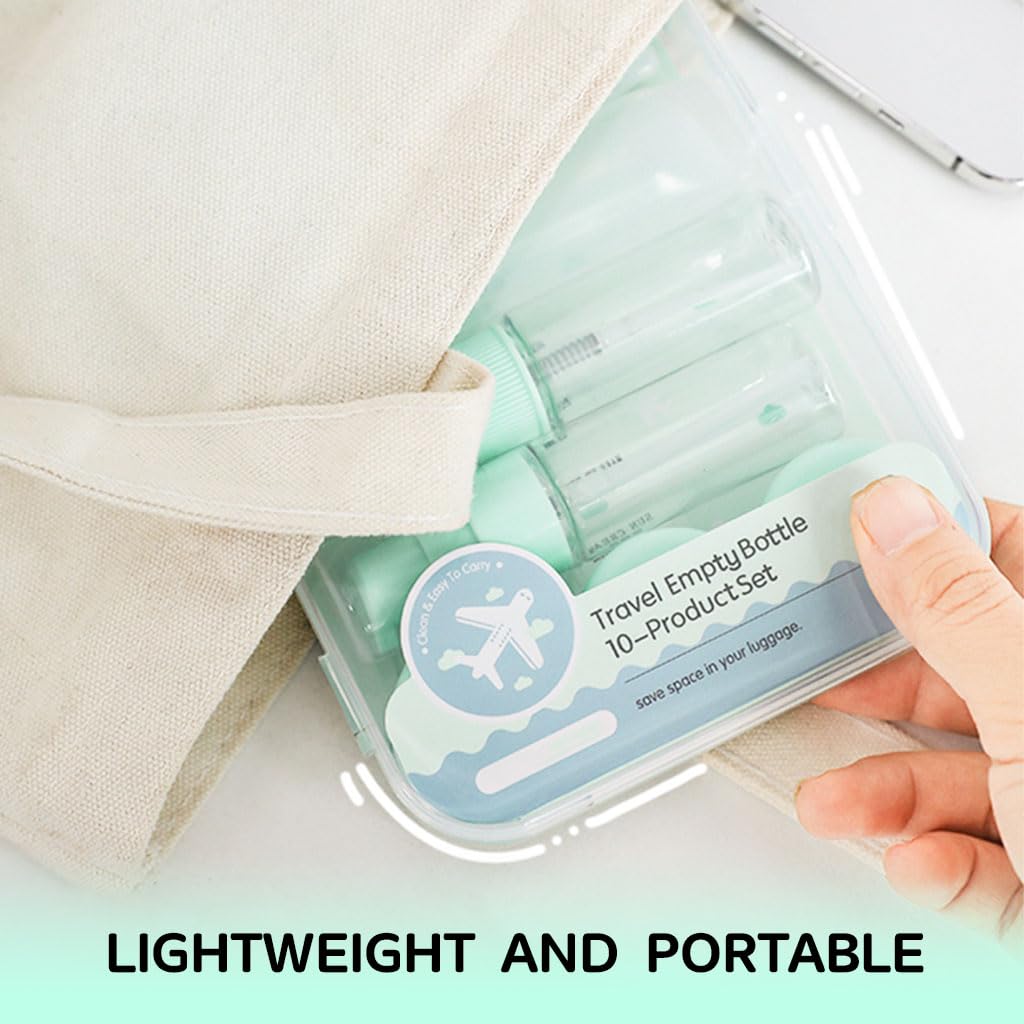 MAYCREATE® 10Pcs Mini Travel Bottles Set - Leak-Proof Refillable Toiletry Containers for Shampoo, Conditioner & Lotion | Includes Hair Comb & Cream Jars | Perfect for Airplane Carry-On, Gym, Camping & Vacation Essentials