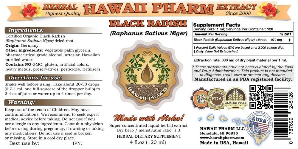 Organic Black Radish Liquid Extract Supplement - 100% Pure Raphanus Sativus Niger Dried Root Tincture - 4oz Bottle (Pack of 15) for Digestive Support & Liver Detox - Perfect for Herbal Remedies & Wellness Routines