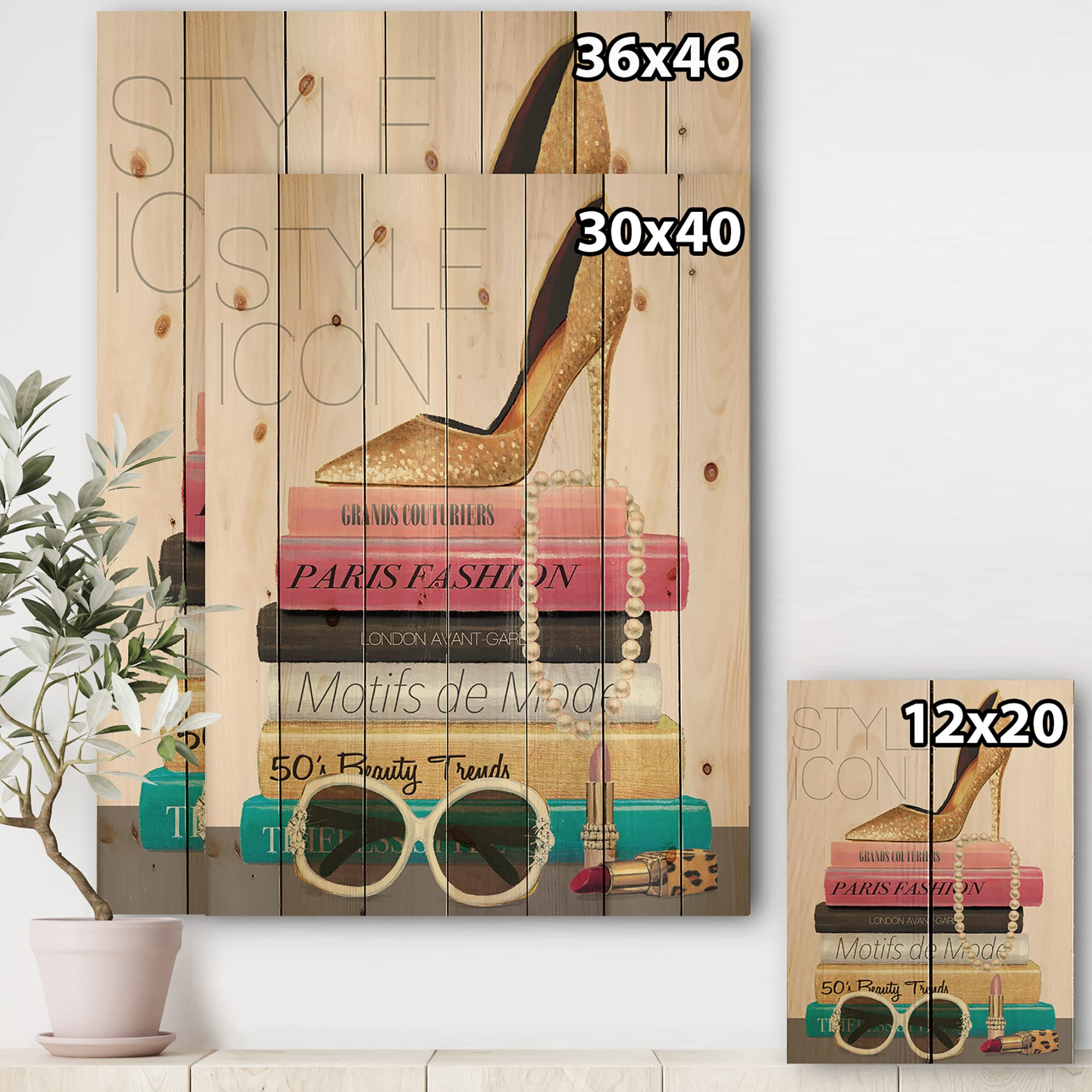 Paris Glamorous Gold Style IV Traditional Wood Wall Decor - Handcrafted Gold Wood Wall Art for Living Room, Large Fashion Wood Wall Panels Printed on Natural Pine Wood - Perfect for Home Decor, Office & Wedding Backdrop