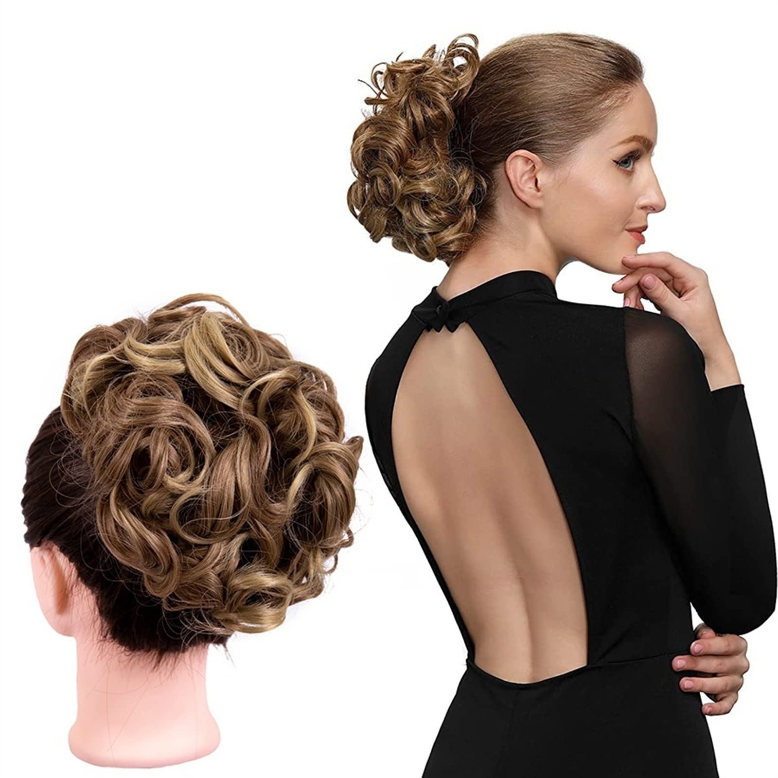 VIORED Synthetic Messy Bun Hair Extensions - Clip-In Wavy Curly Hair Bun with Comb for Women | 130M# Color | Perfect for Parties, Weddings & Everyday Styling