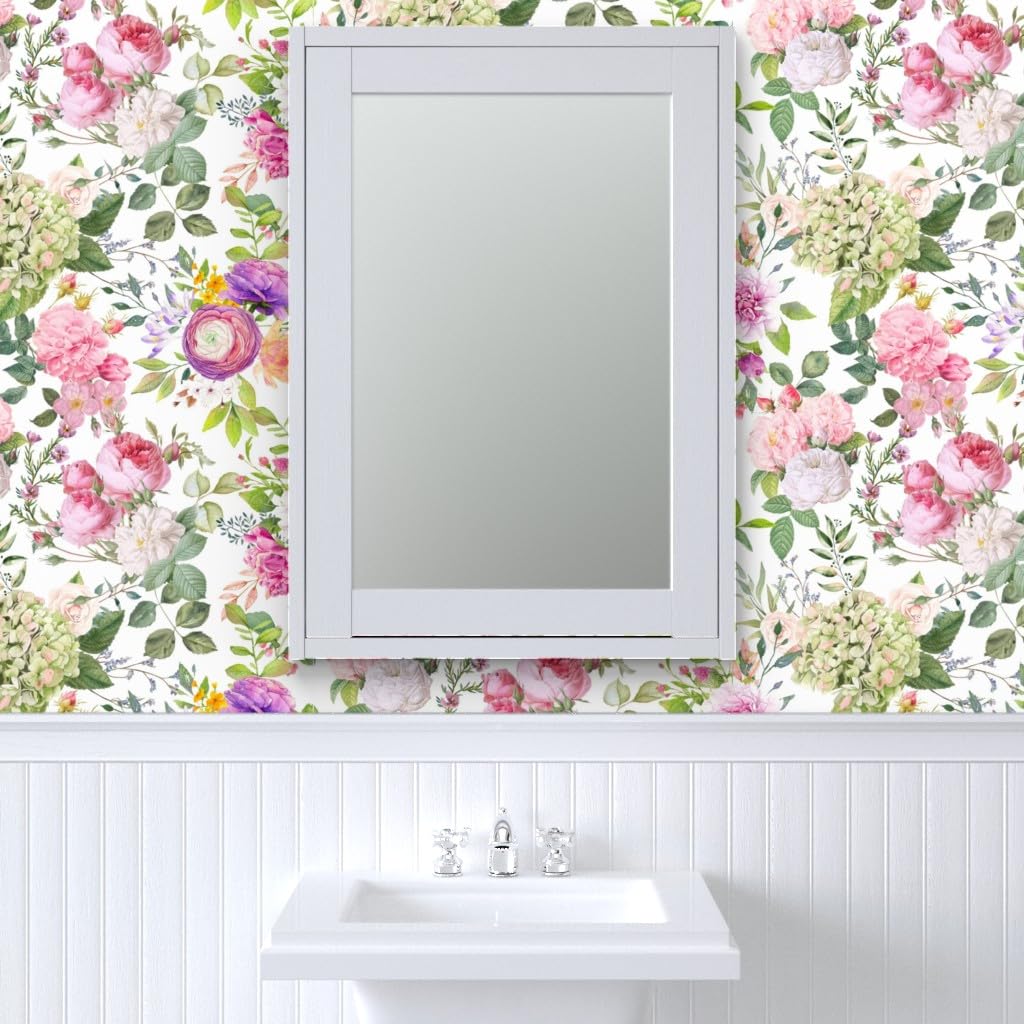 Peel & Stick Wallpaper Swatch - Romantic Pink Rose Floral Design | Removable Self-Adhesive Wallpaper for Bedroom, Nursery & Home Decor | Spoonflower Custom Wallpaper