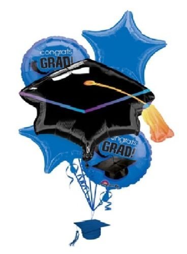 LOONBALLOON Graduation Party Decorations - 5-Piece Black Hat & Blue Star Balloon Bouquet Set for Grad Congrats, Commencement Celebrations - Perfect for Graduation Parties, School Events & Photo Backdrops