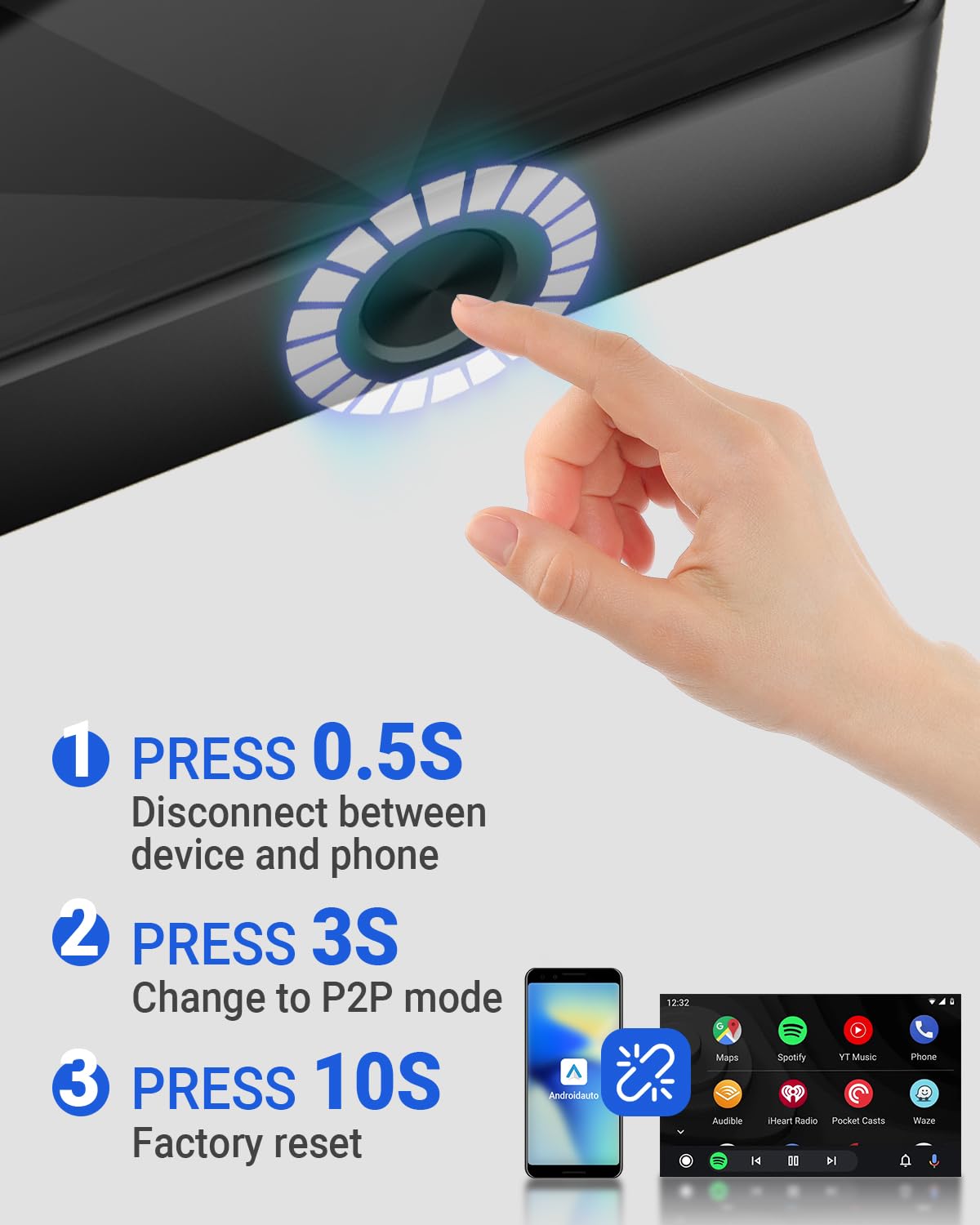 OTTOCAST A2Air Pro Wireless Android Auto Adapter 2023 Upgrade - Convert Wired to Wireless CarPlay for Android Phones, Plug & Play USB Dongle with Fast Connection & Low Latency - Perfect for Commuting, Road Trips and Hands-Free Driving