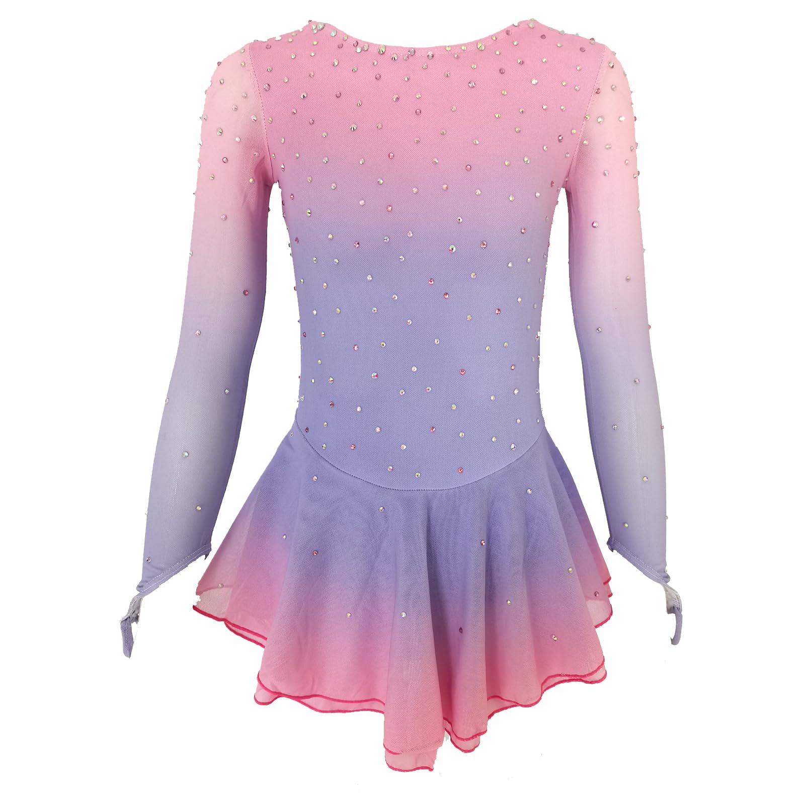 Girls' Pink Figure Skating Dress - Sparkly Performance & Competition Costume for Ice Skating Shows, Recitals, and Events