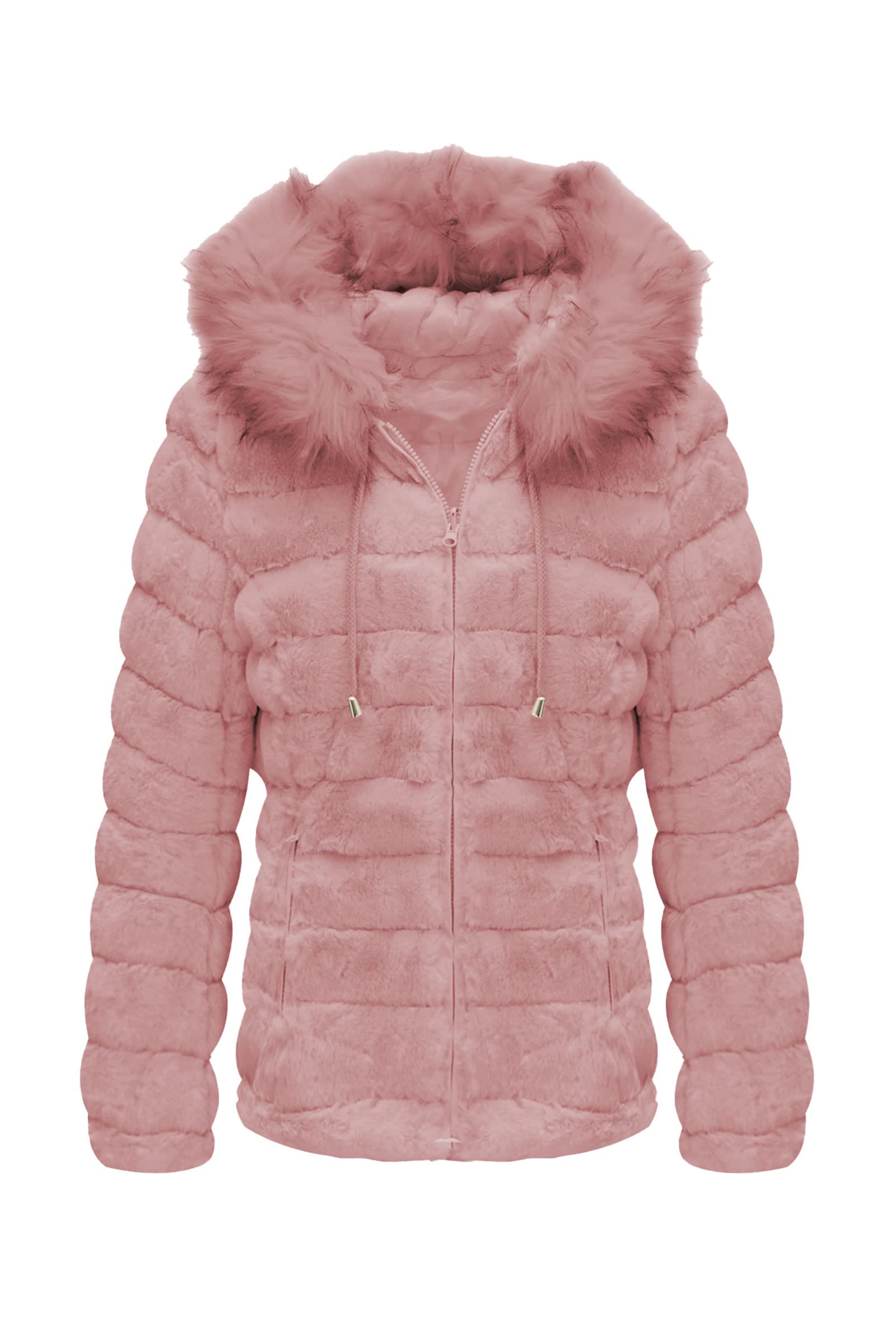 Bellivera Women's Reversible Faux Fur Jacket - Double Sided Winter & Spring Hooded Puffer Coat with Detachable Fur Collar | Warm Fashion Outerwear for Casual Outings, Travel & Cold Weather