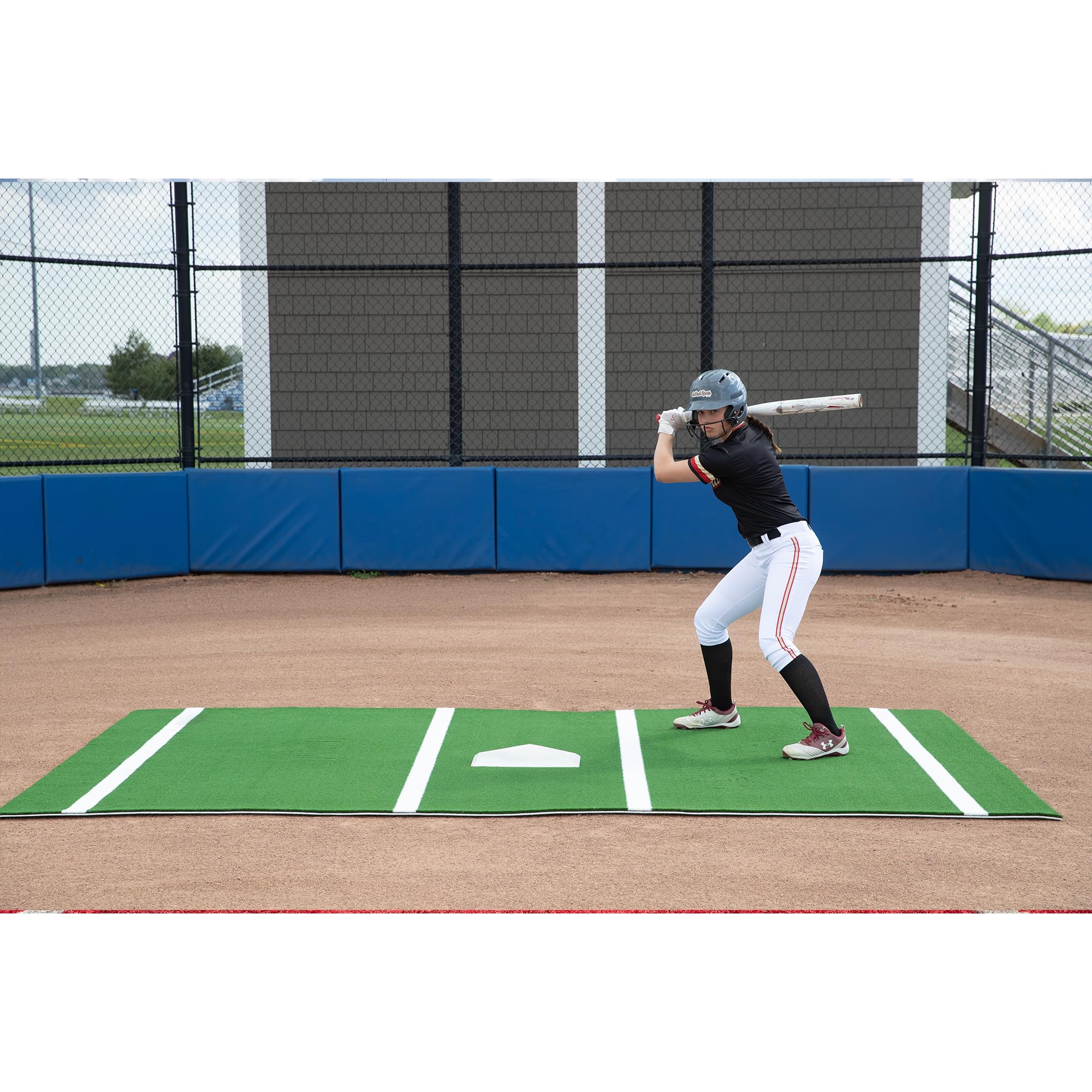 On Deck Sports 12' x 6' Baseball & Softball Batting Practice Mat with Throwdown Home Plate - Perfect for Backyard Training, Batting Cages & Field Practice